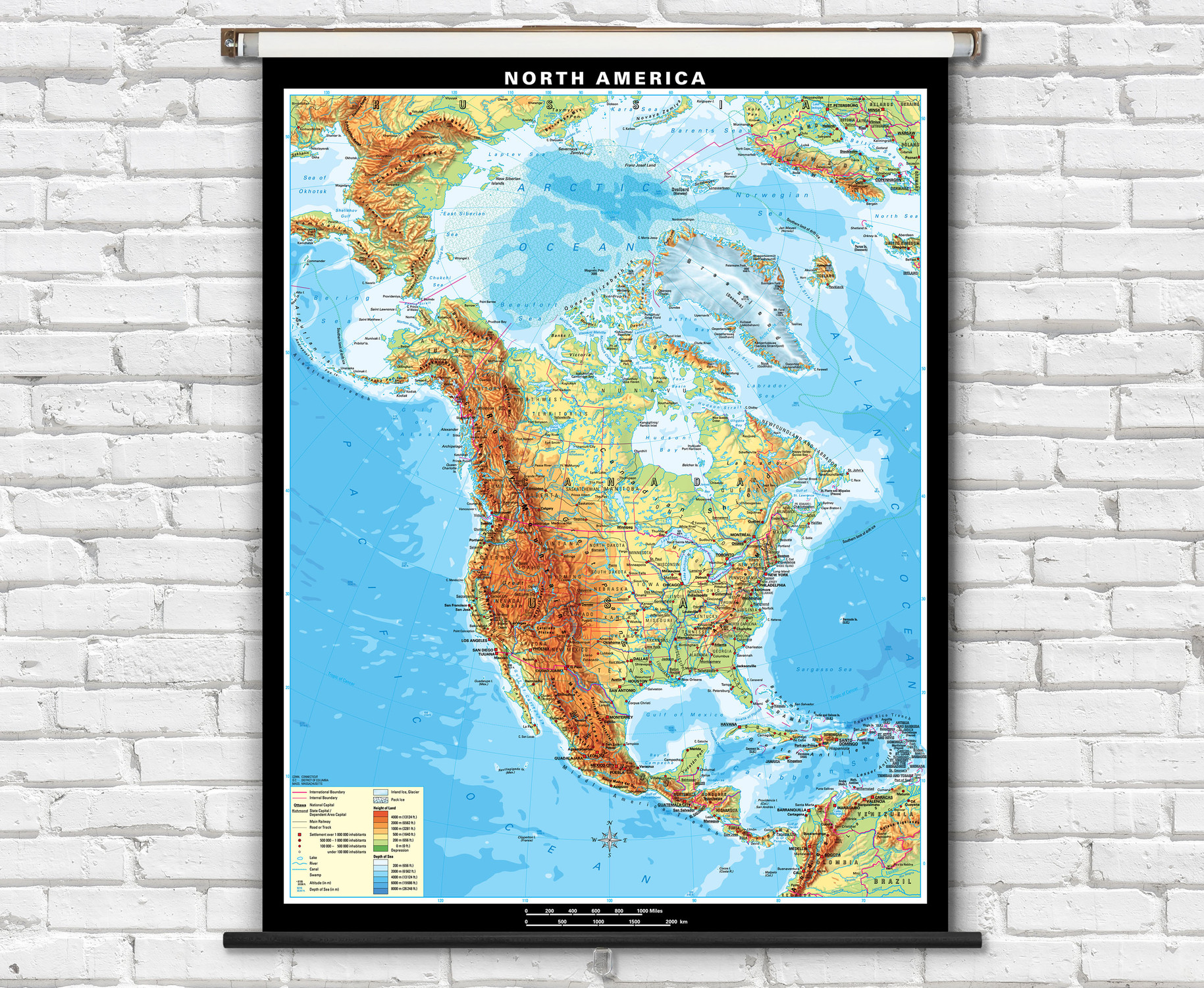 North America Physical Classroom Map on Spring Roller by Klett-Perthes