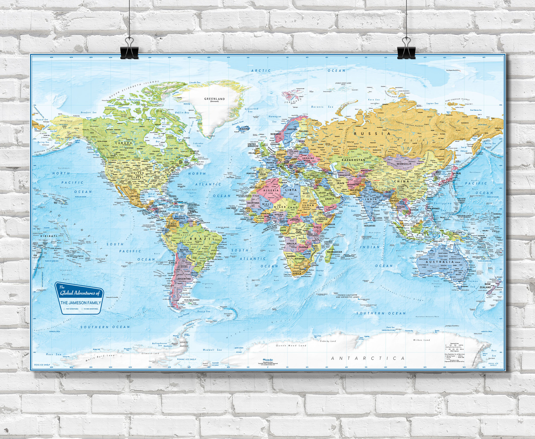 Personalized World Blue Ocean Floor Political Wall Map