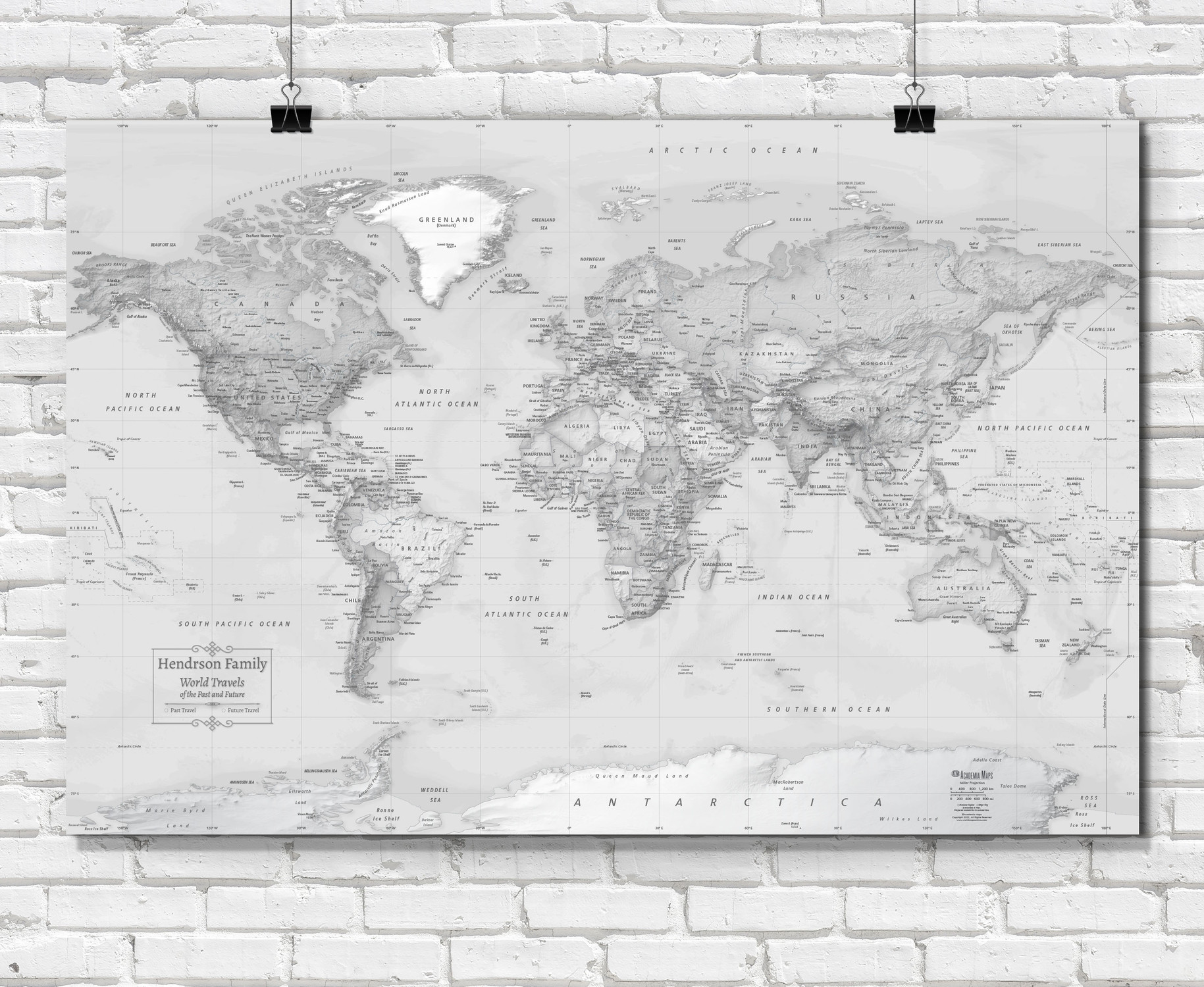 Personalized World Map Grayscale Monochrome Color