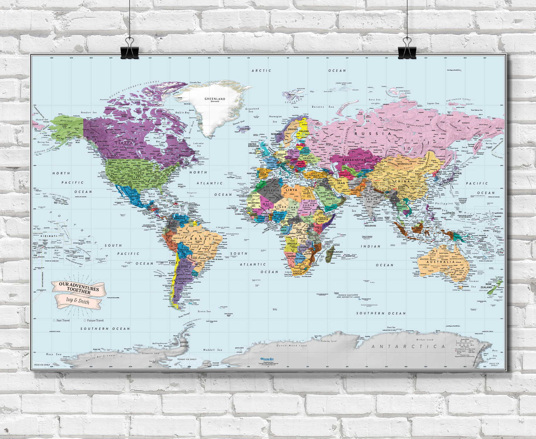 Personalized Colorful World Political Wall Map