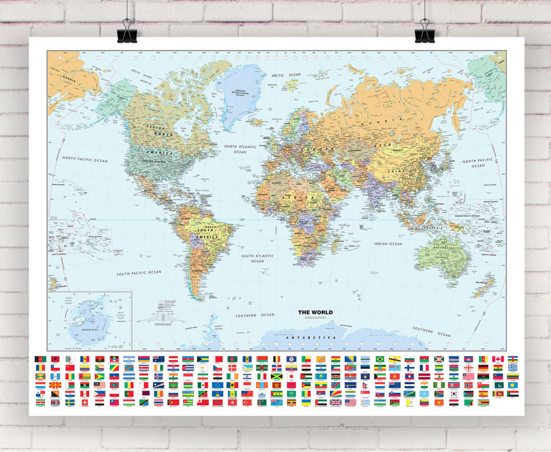 Classic World Wall Map with Flags, image 1, World Maps Online