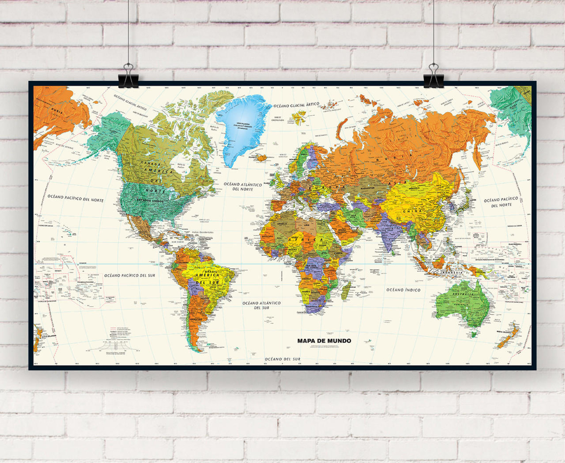 Contemporary Spanish Language World Wall Map, image 1, World Maps Online