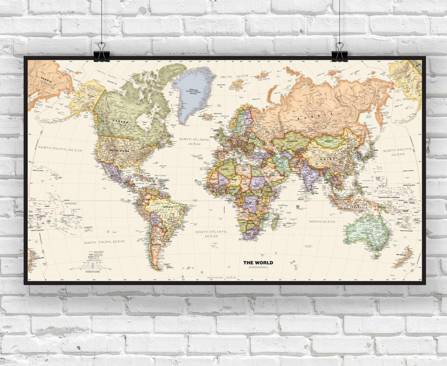 Political World Wall Map with Antique Oceans, image 1, World Maps Online
