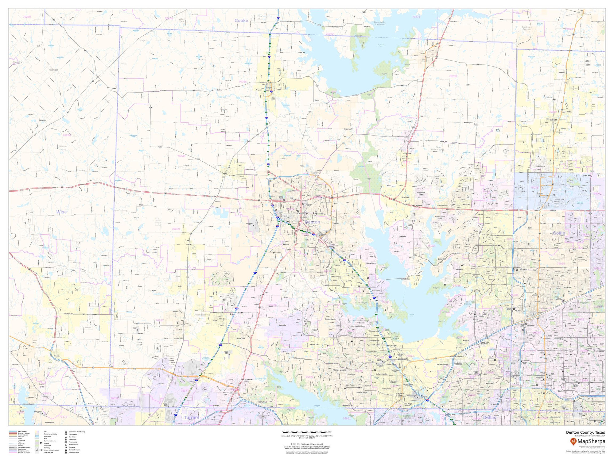 Denton County, Texas Wall Map Denton County, Texas Wall Map