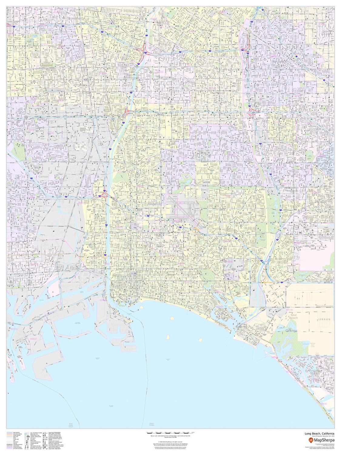 Long Beach, California - Portrait Wall Map Long Beach, California - Portrait Wall Map