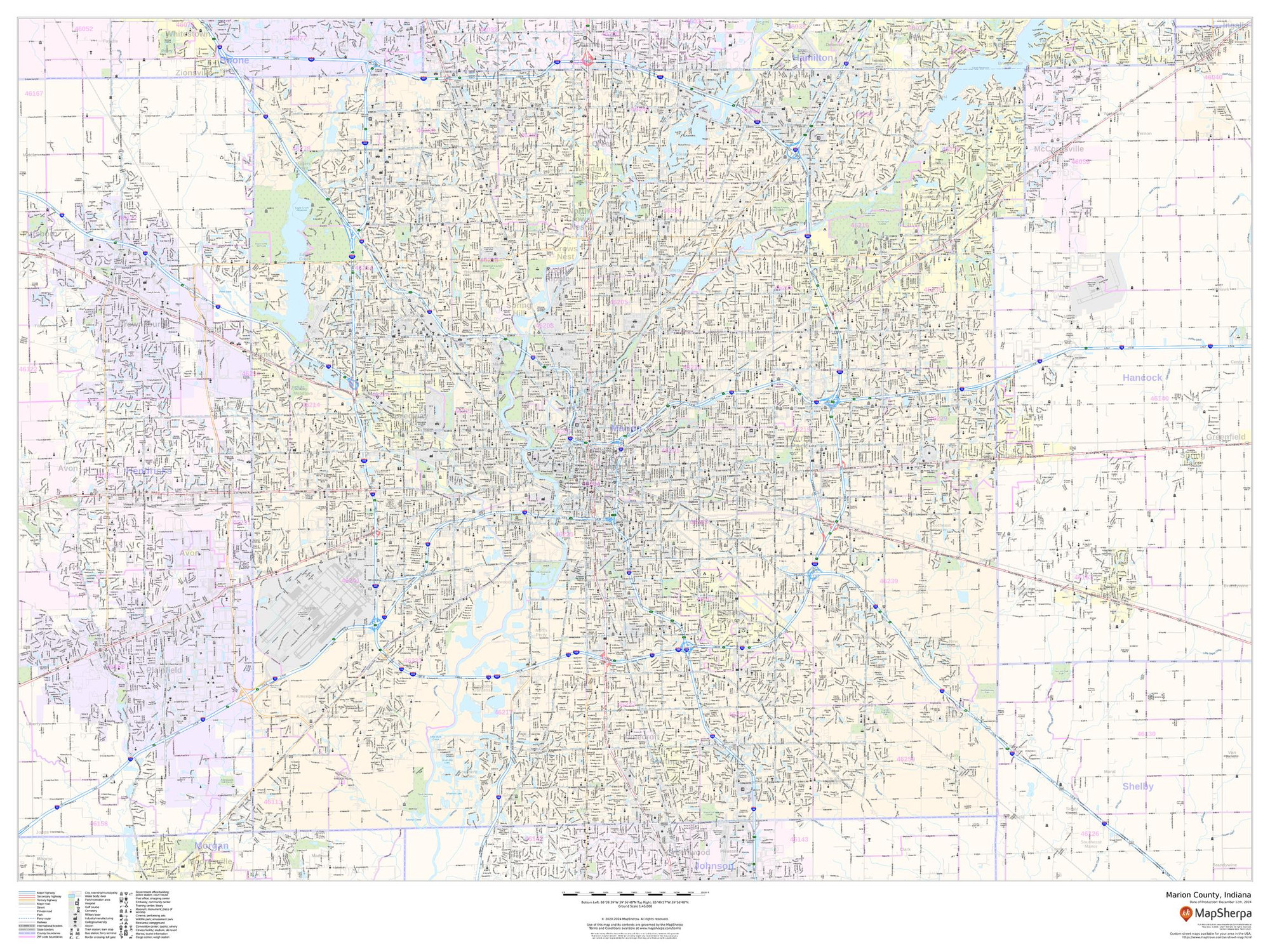 Marion County, Indiana Wall Map Marion County, Indiana Wall Map