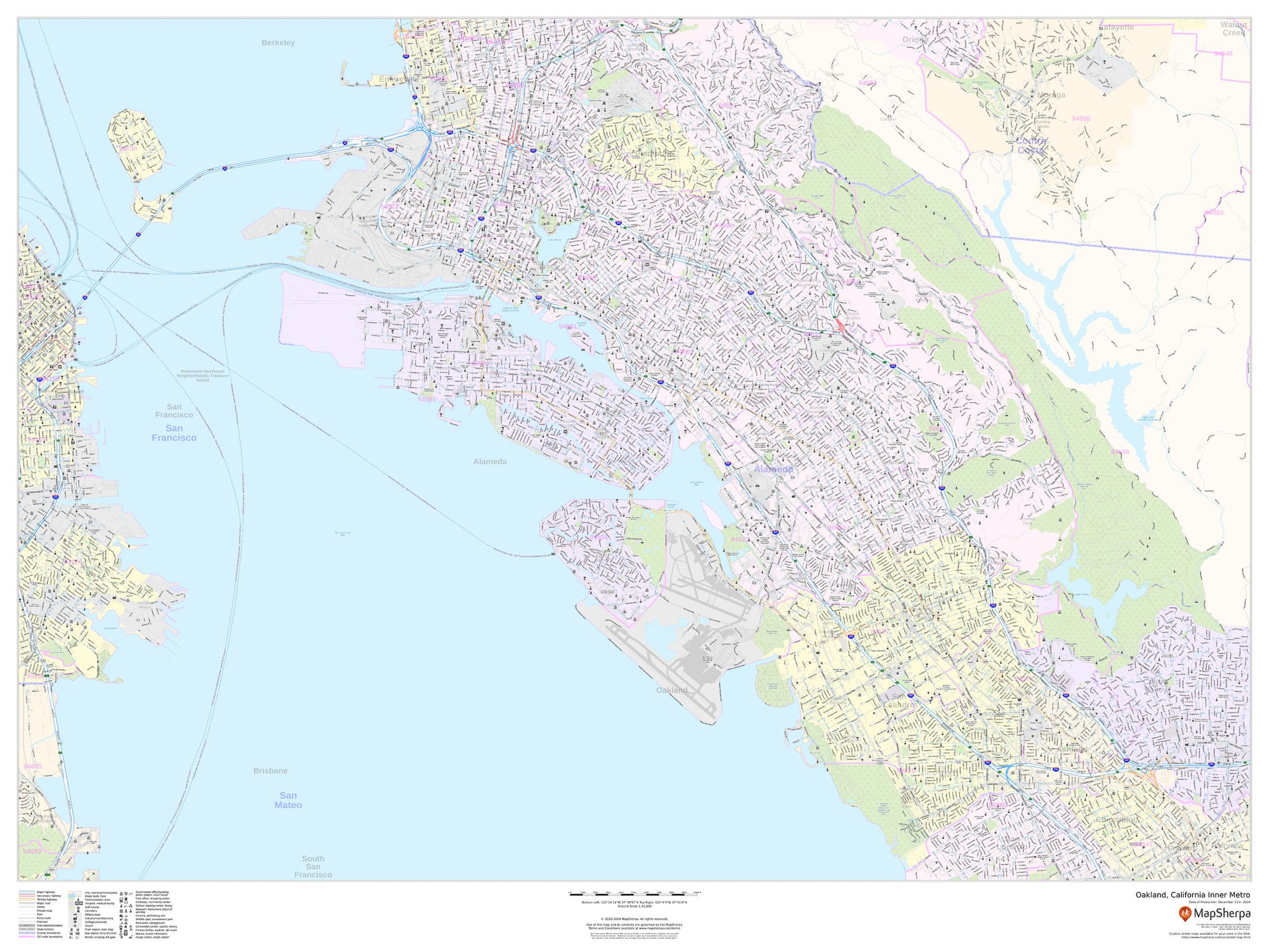 Oakland, California Inner Metro - Landscape Wall Map