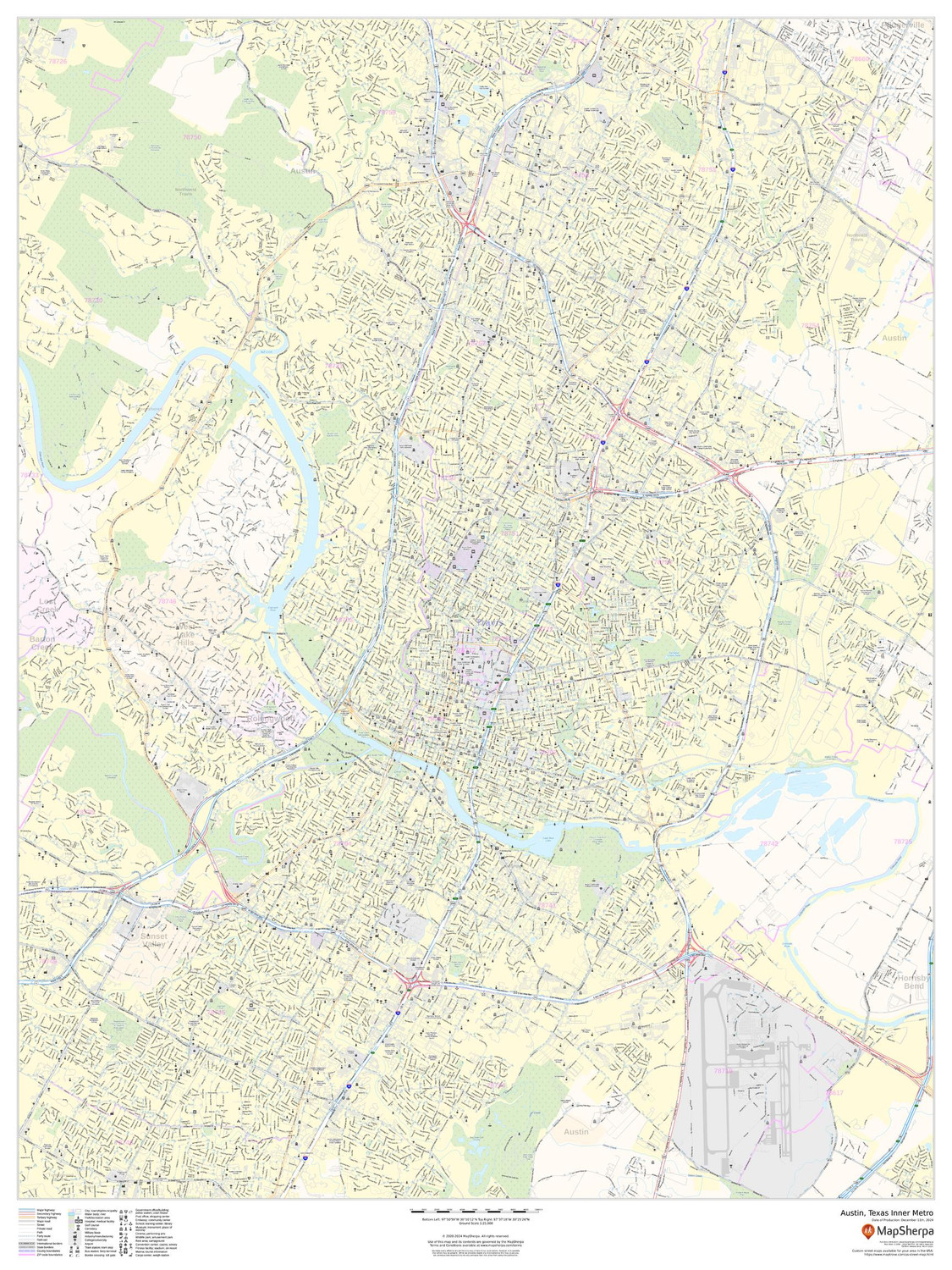 Austin, Texas Inner Metro - Portrait Wall Map Austin, Texas Inner Metro - Portrait Wall Map