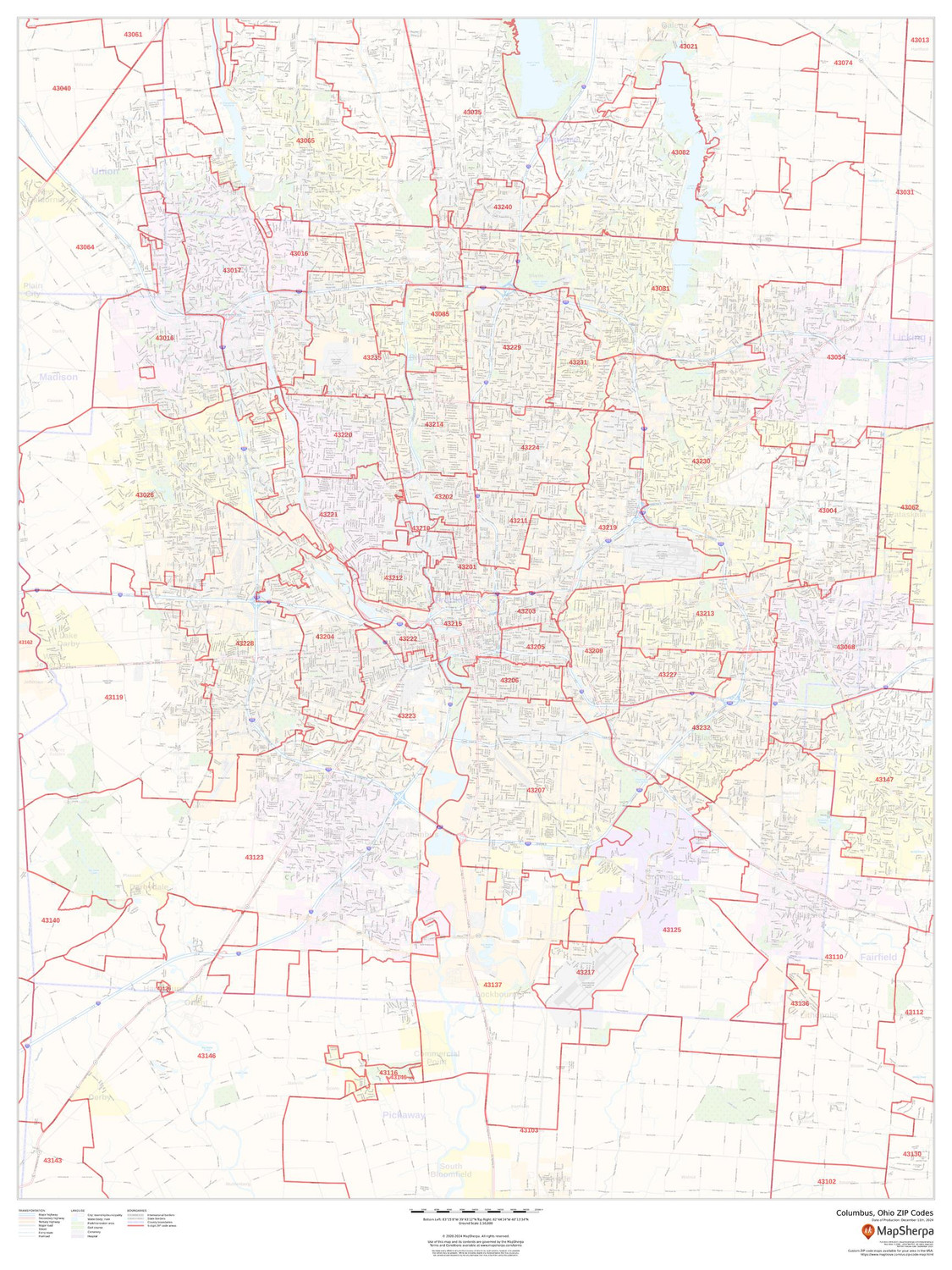 Columbus, Ohio ZIP Codes Wall Map Columbus, Ohio ZIP Codes Wall Map