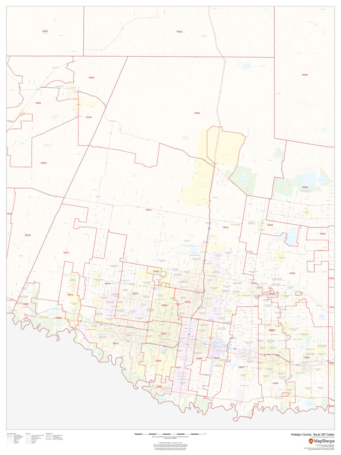 Hidalgo County, Texas ZIP Codes Wall Map Hidalgo County, Texas ZIP Codes Wall Map