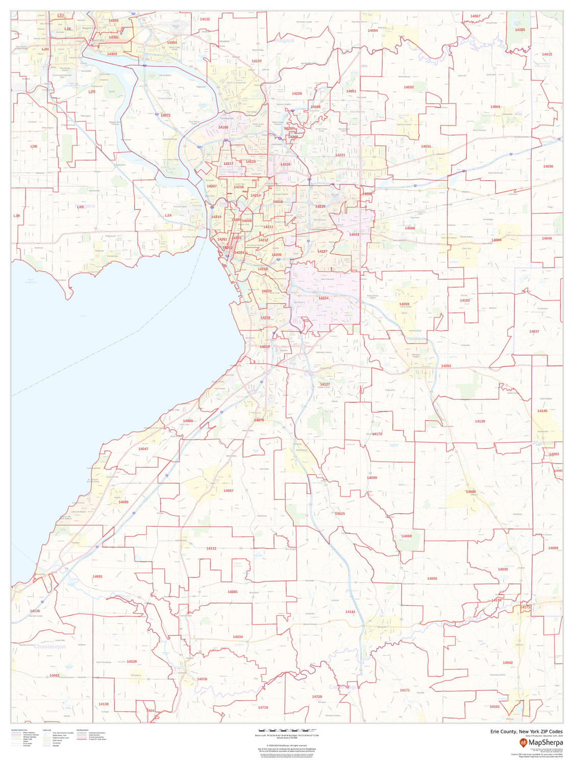 Erie County, New York ZIP Codes Wall Map Erie County, New York ZIP Codes Wall Map