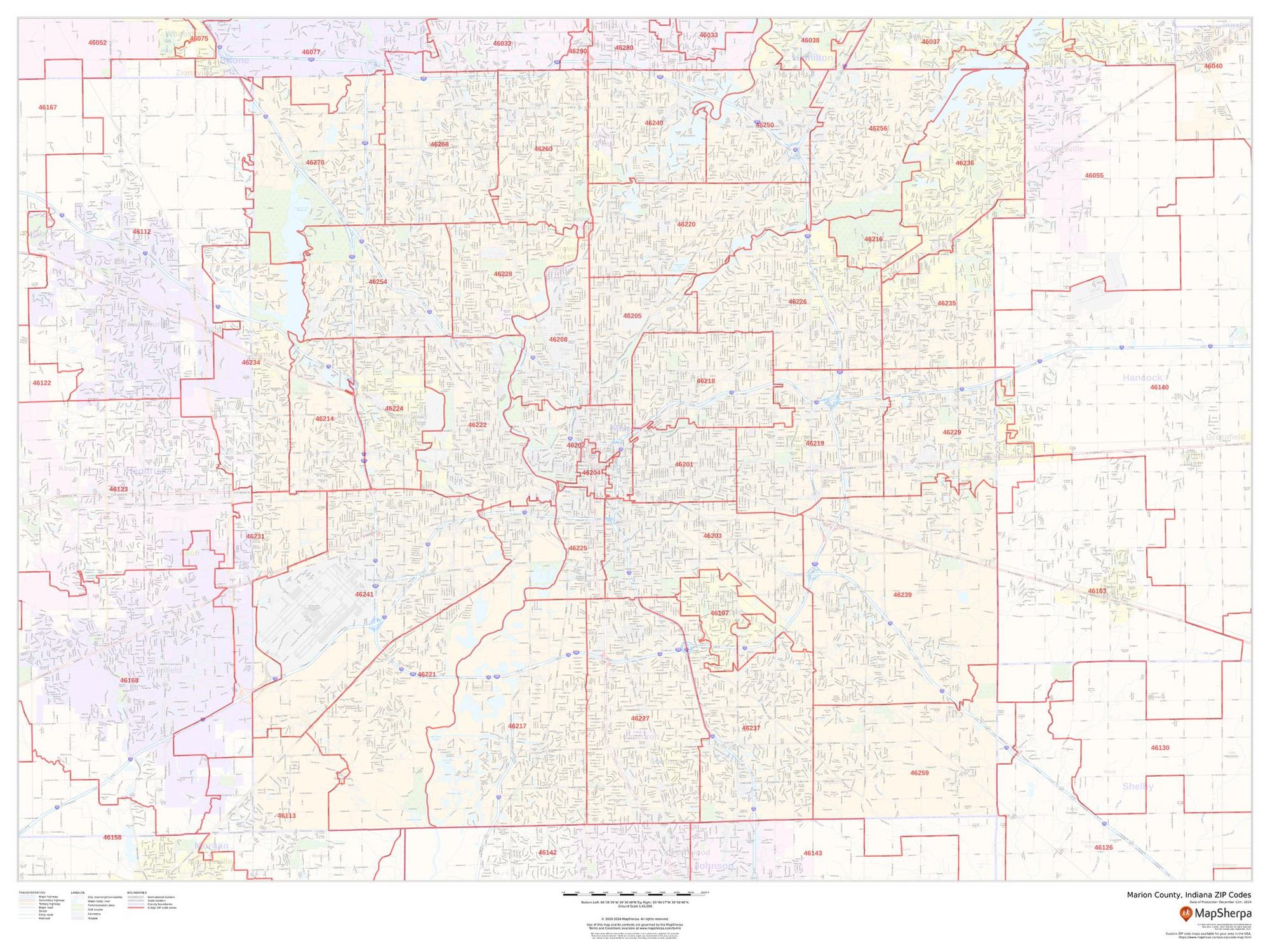 Marion County, Indiana ZIP Codes Wall Map Marion County, Indiana ZIP Codes Wall Map