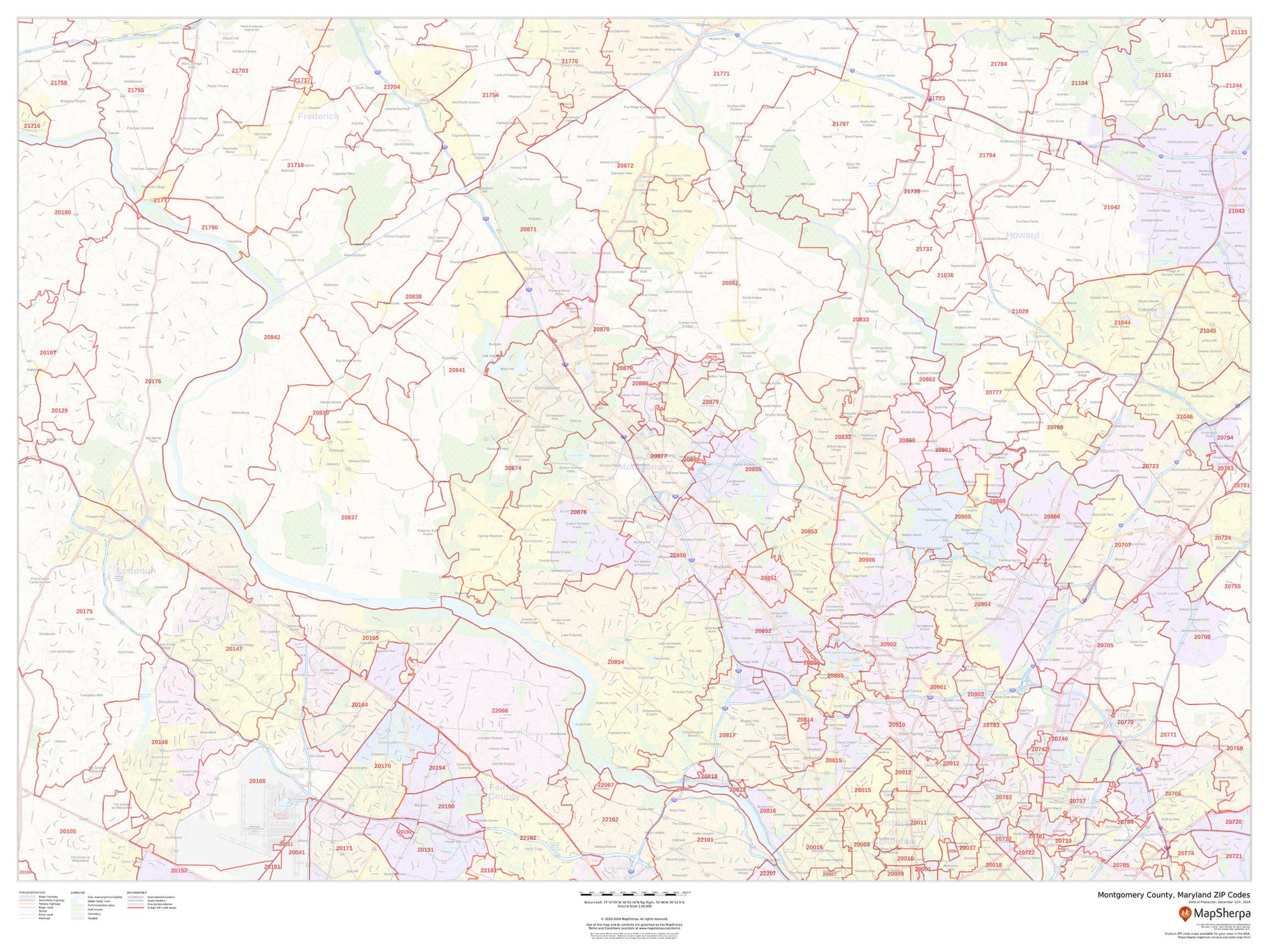 Montgomery County, Maryland ZIP Codes Wall Map Montgomery County, Maryland ZIP Codes Wall Map
