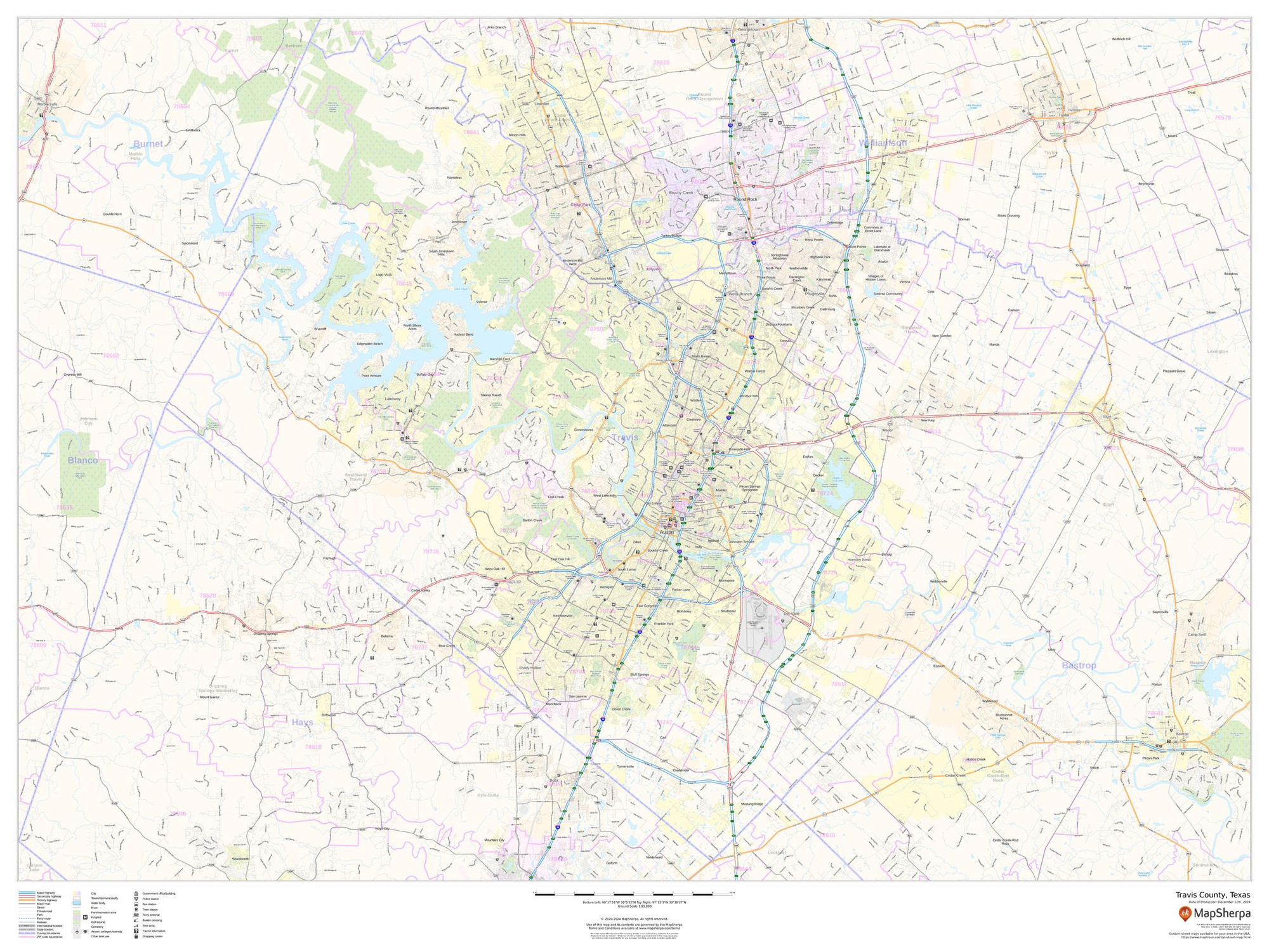 Travis County, Texas Wall Map Travis County, Texas Wall Map