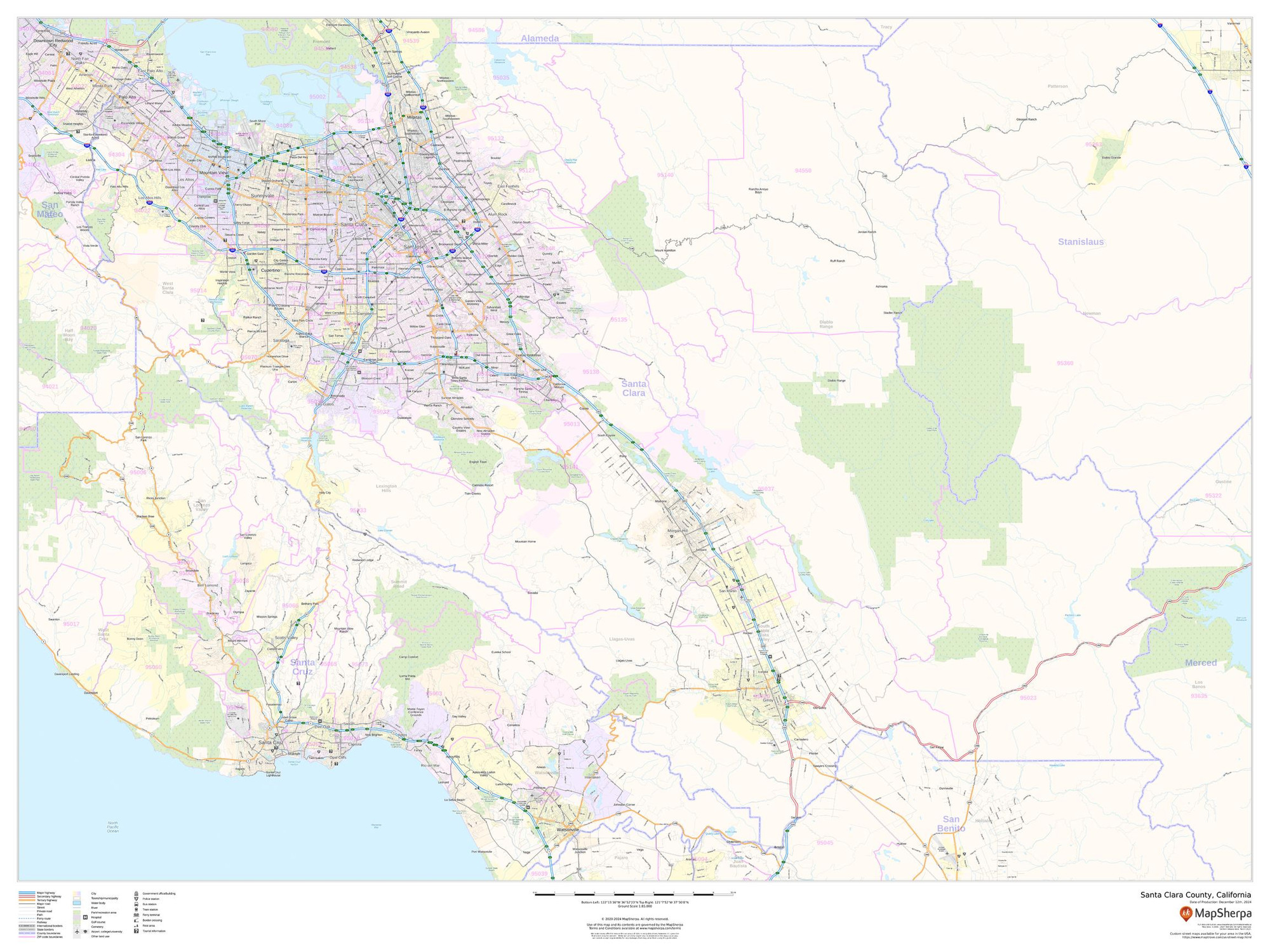 Santa Clara County, California Wall Map Santa Clara County, California Wall Map
