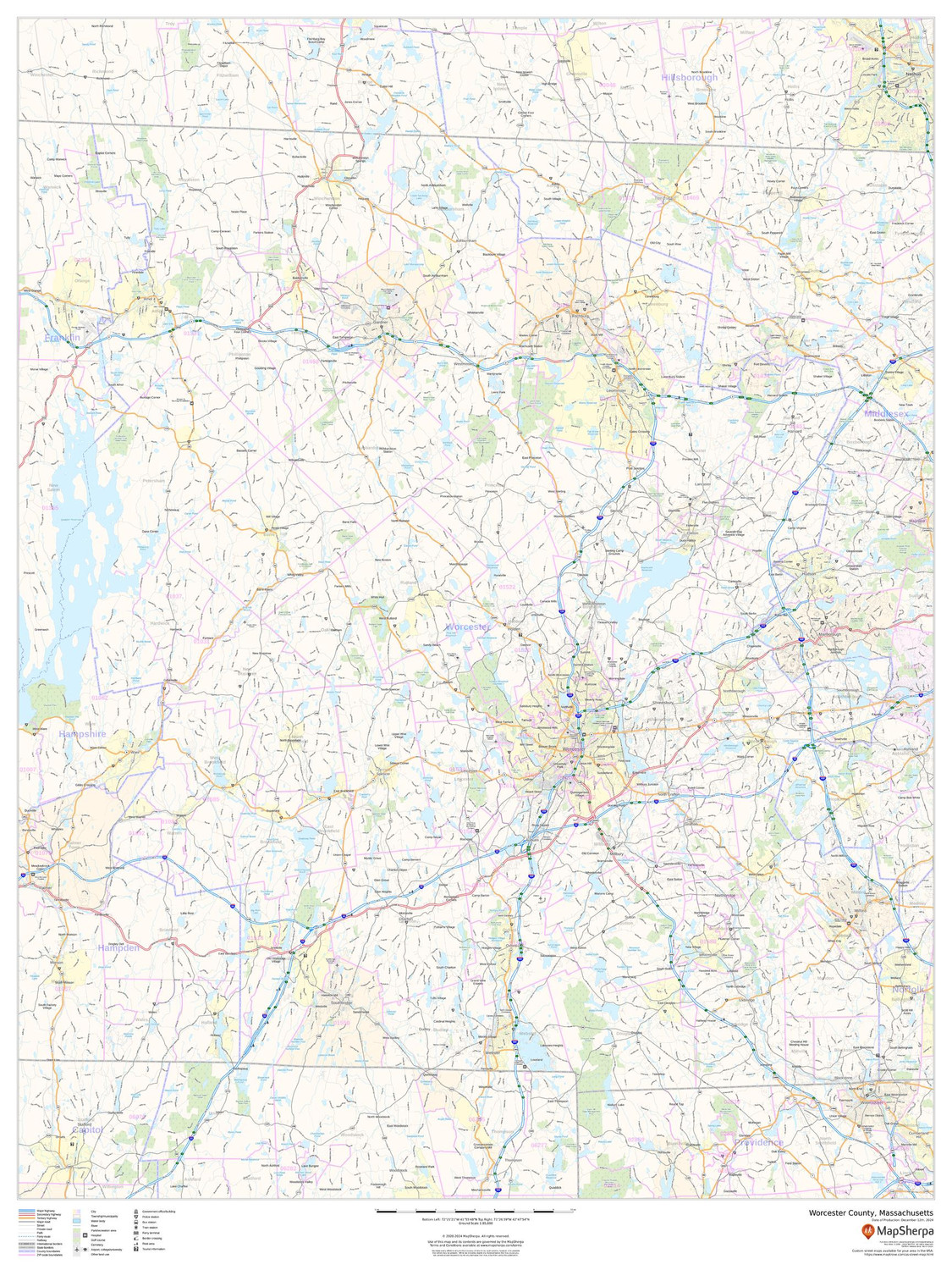 Worcester County, Massachusetts Wall Map Worcester County, Massachusetts Wall Map