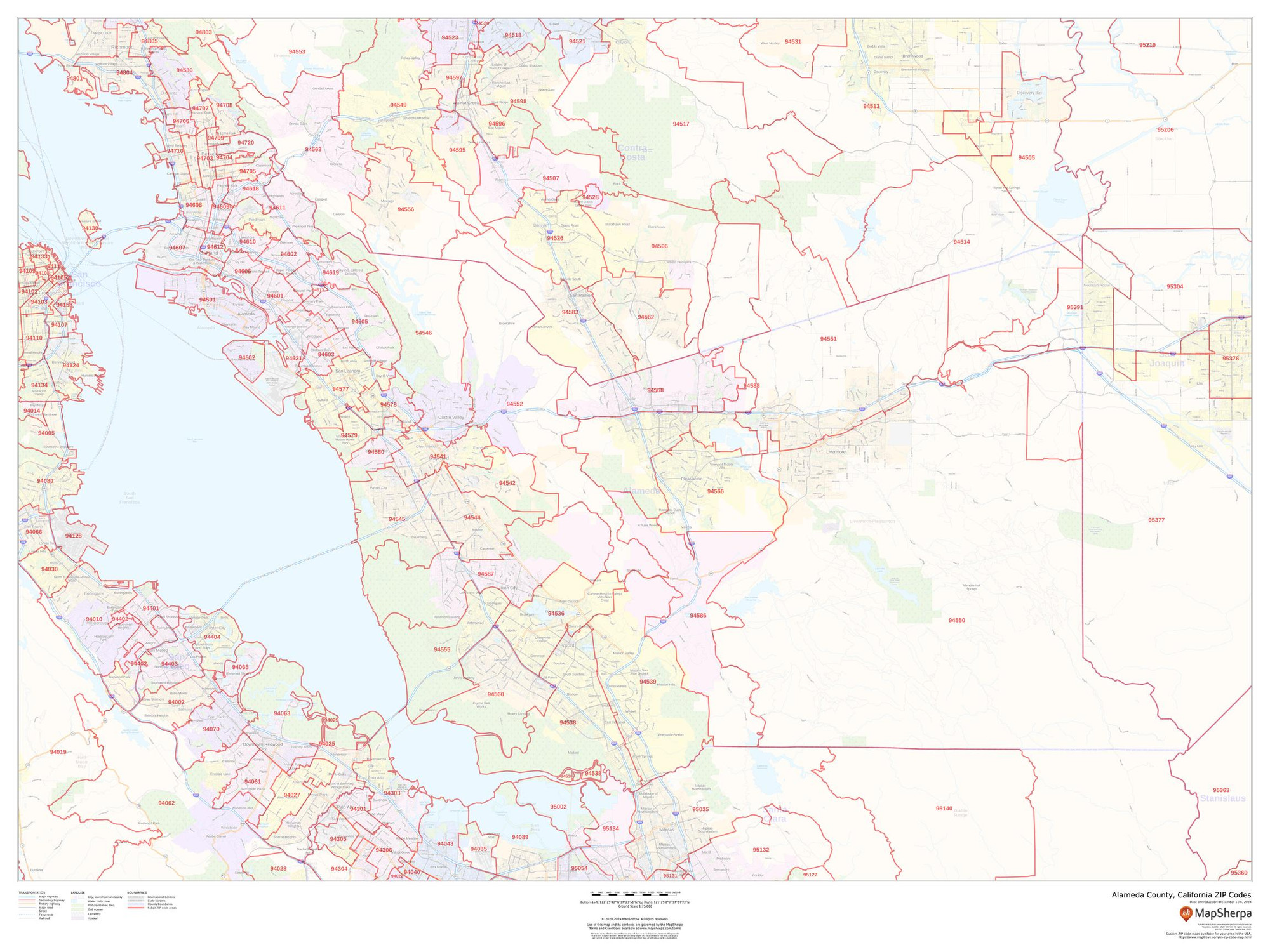 Alameda County, California ZIP Codes Wall Map Alameda County, California ZIP Codes Wall Map