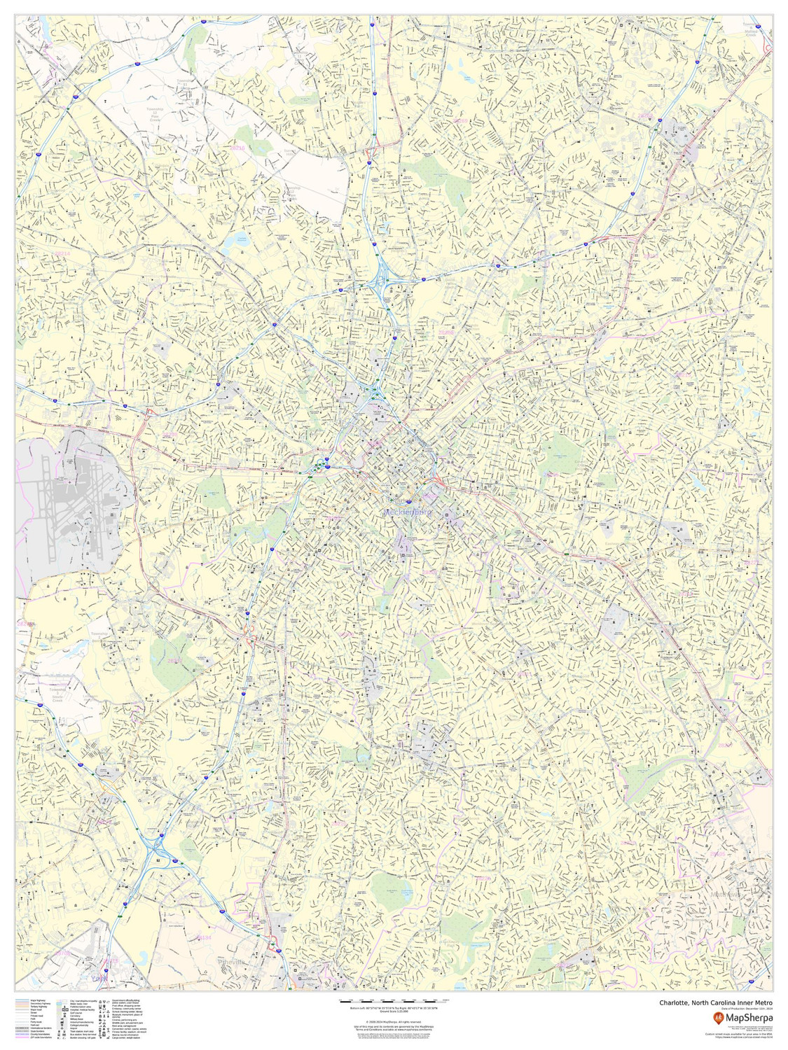 Charlotte, North Carolina Inner Metro - Portrait Wall Map Charlotte, North Carolina Inner Metro - Portrait Wall Map