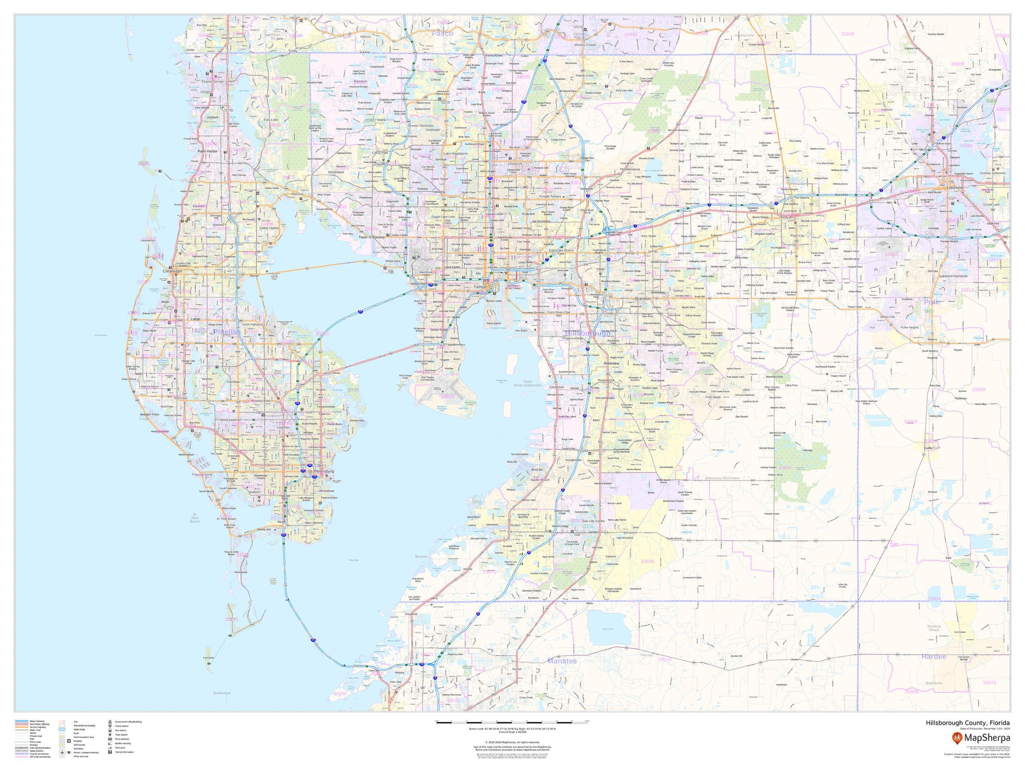 Hillsborough County, Florida Wall Map Hillsborough County, Florida Wall Map
