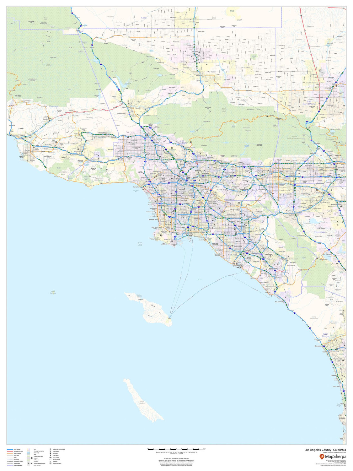 Los Angeles County, California Wall Map Los Angeles County, California Wall Map