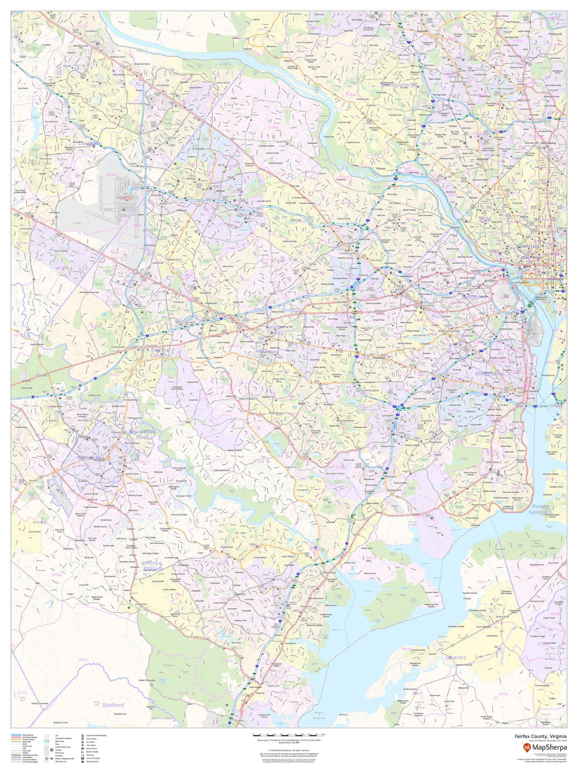 Fairfax County, Virginia Wall Map Fairfax County, Virginia Wall Map
