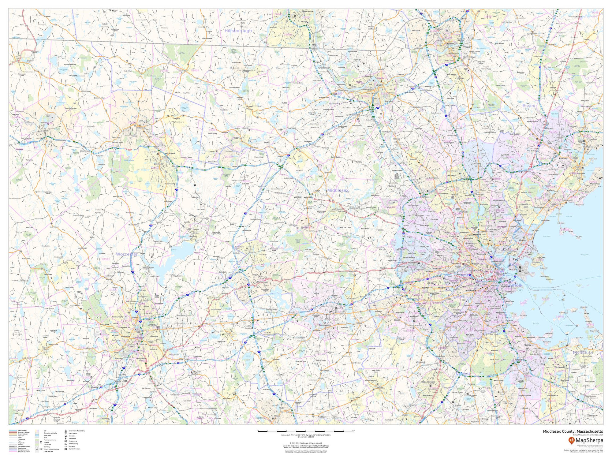 Middlesex County, Massachusetts Wall Map Middlesex County, Massachusetts Wall Map