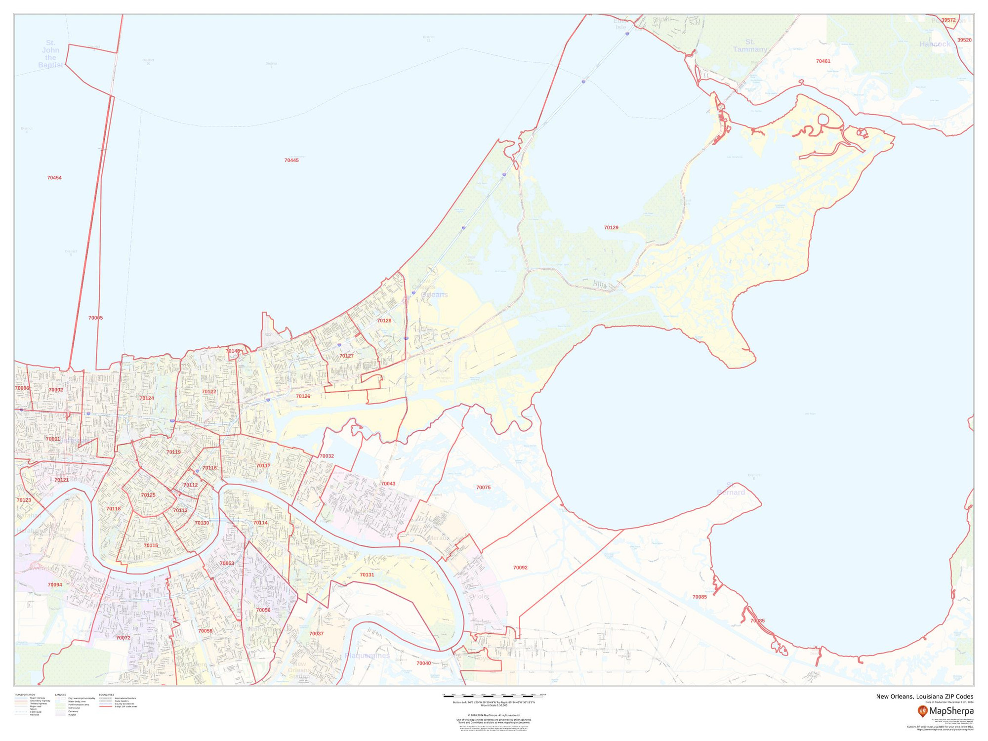 New Orleans, Louisiana ZIP Codes Wall Map New Orleans, Louisiana ZIP Codes Wall Map