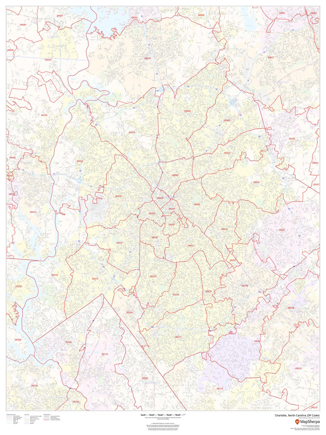 Charlotte, North Carolina ZIP Codes Wall Map Charlotte, North Carolina ZIP Codes Wall Map