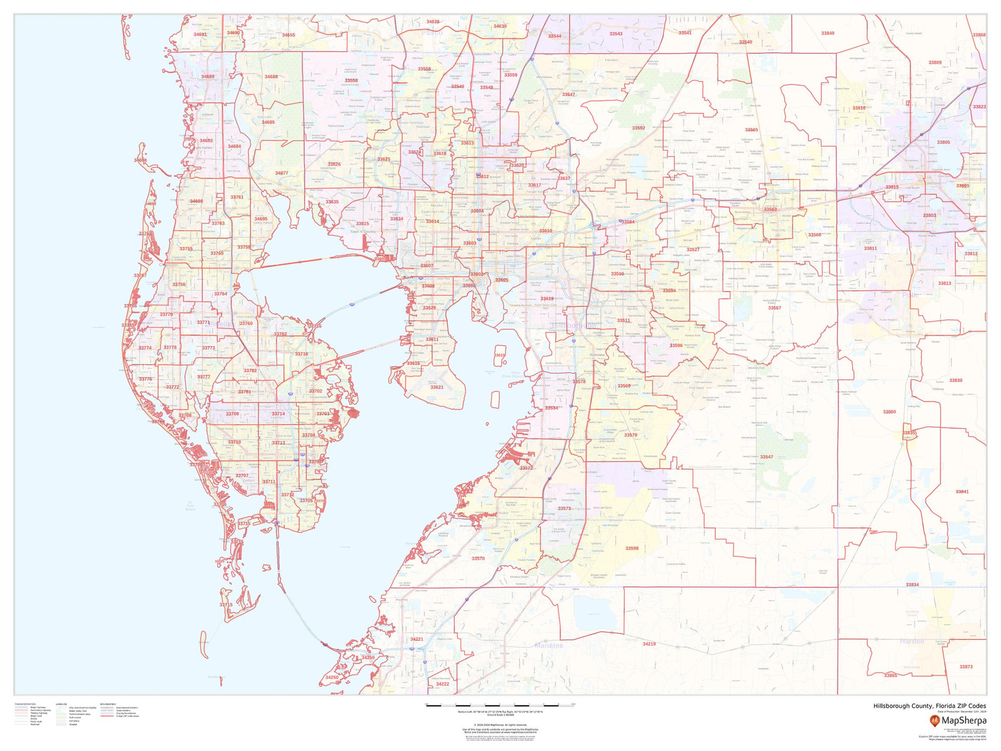 Hillsborough County, Florida ZIP Codes Wall Map Hillsborough County, Florida ZIP Codes Wall Map