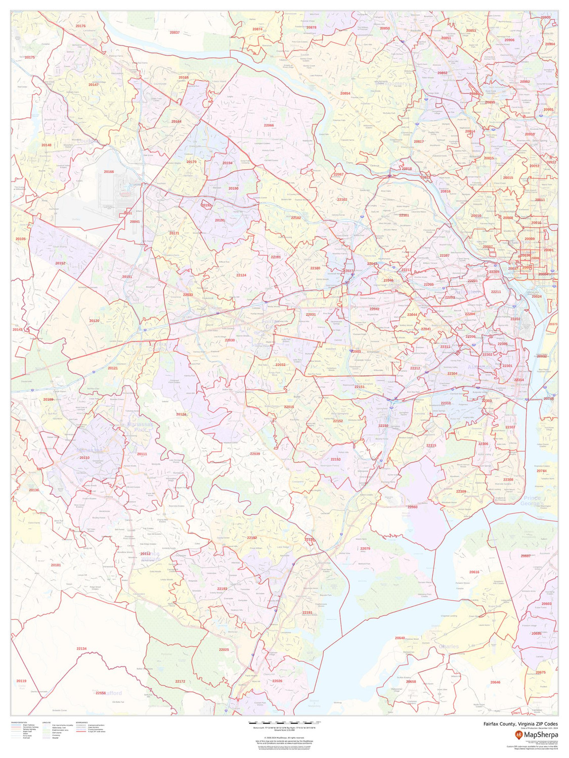 Fairfax County, Virginia ZIP Codes Wall Map Fairfax County, Virginia ZIP Codes Wall Map