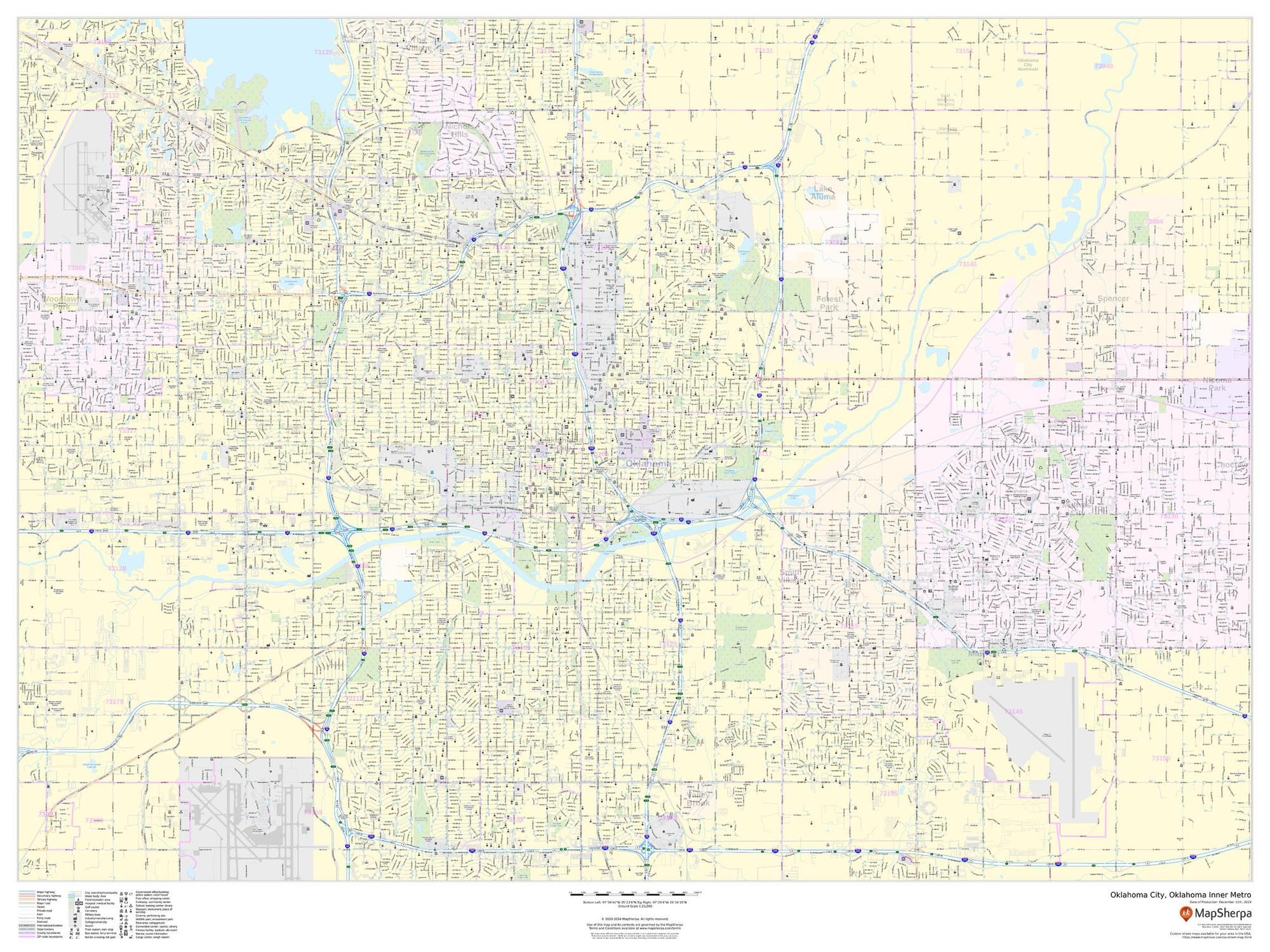 Oklahoma City, Oklahoma Inner Metro - Landscape Wall Map Oklahoma City, Oklahoma Inner Metro - Landscape Wall Map