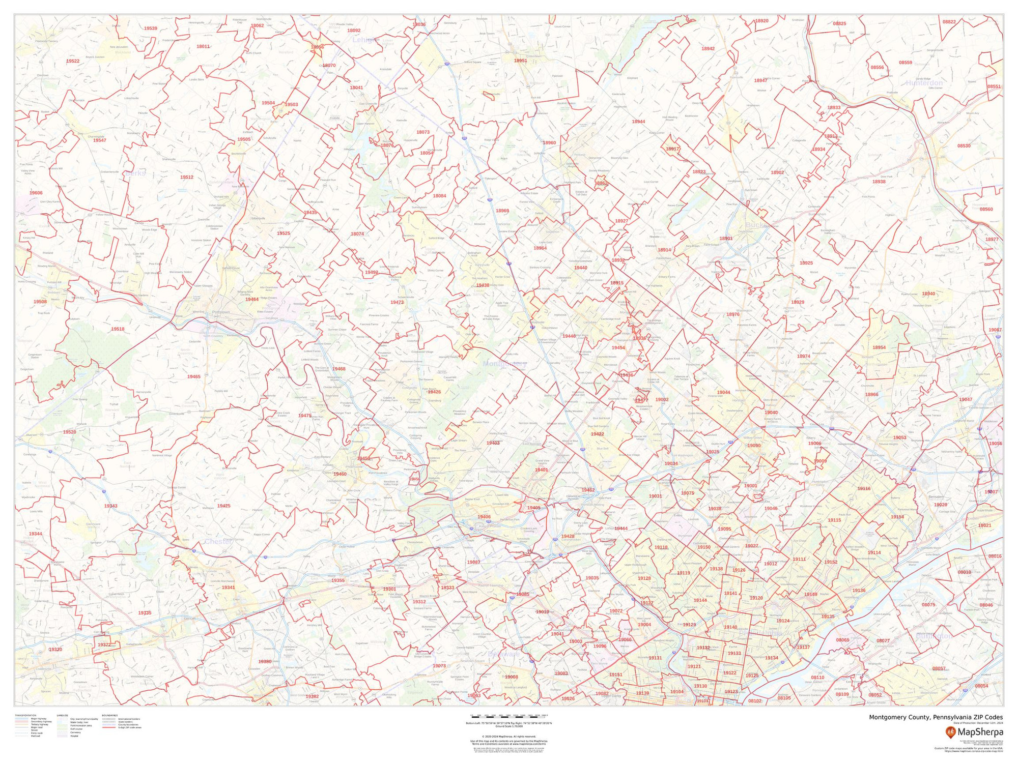 Montgomery County, Pennsylvania ZIP Codes Wall Map Montgomery County, Pennsylvania ZIP Codes Wall Map