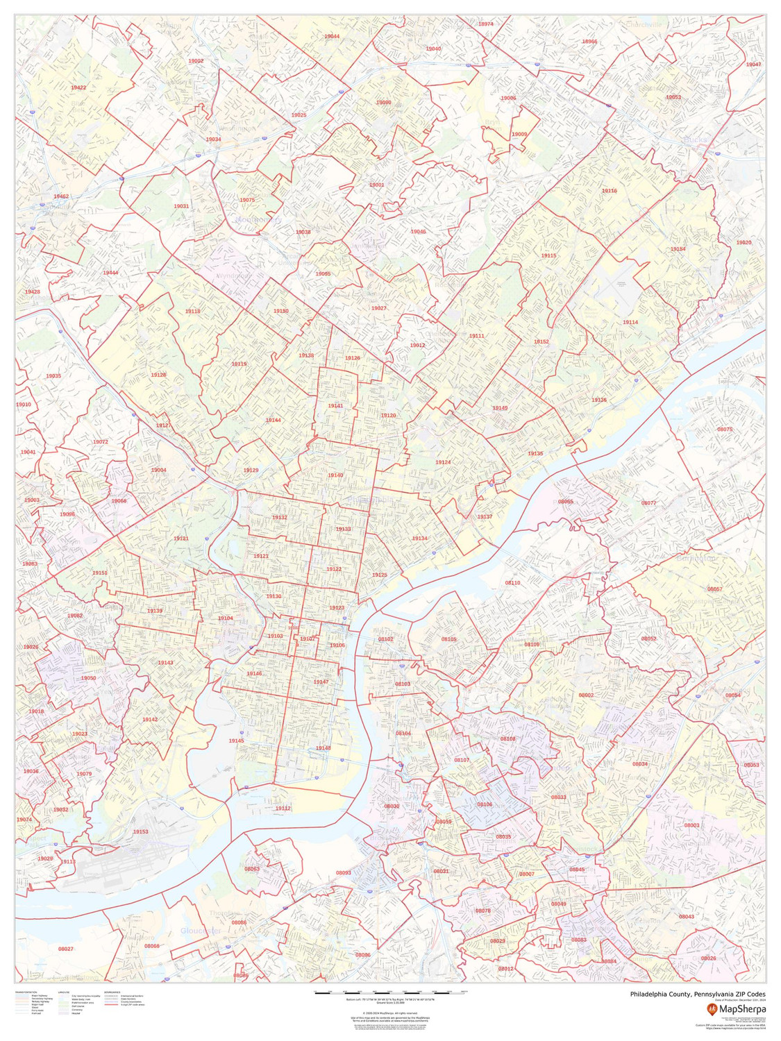 Philadelphia County, Pennsylvania ZIP Codes Wall Map Philadelphia County, Pennsylvania ZIP Codes Wall Map