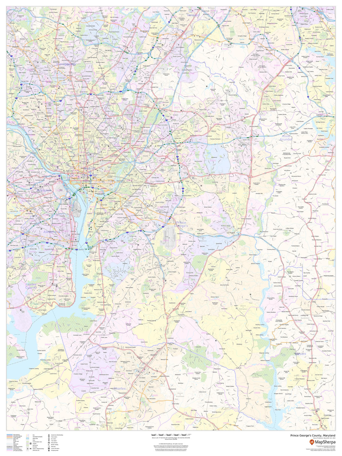 Prince George's County, Maryland Wall Map Prince George's County, Maryland Wall Map