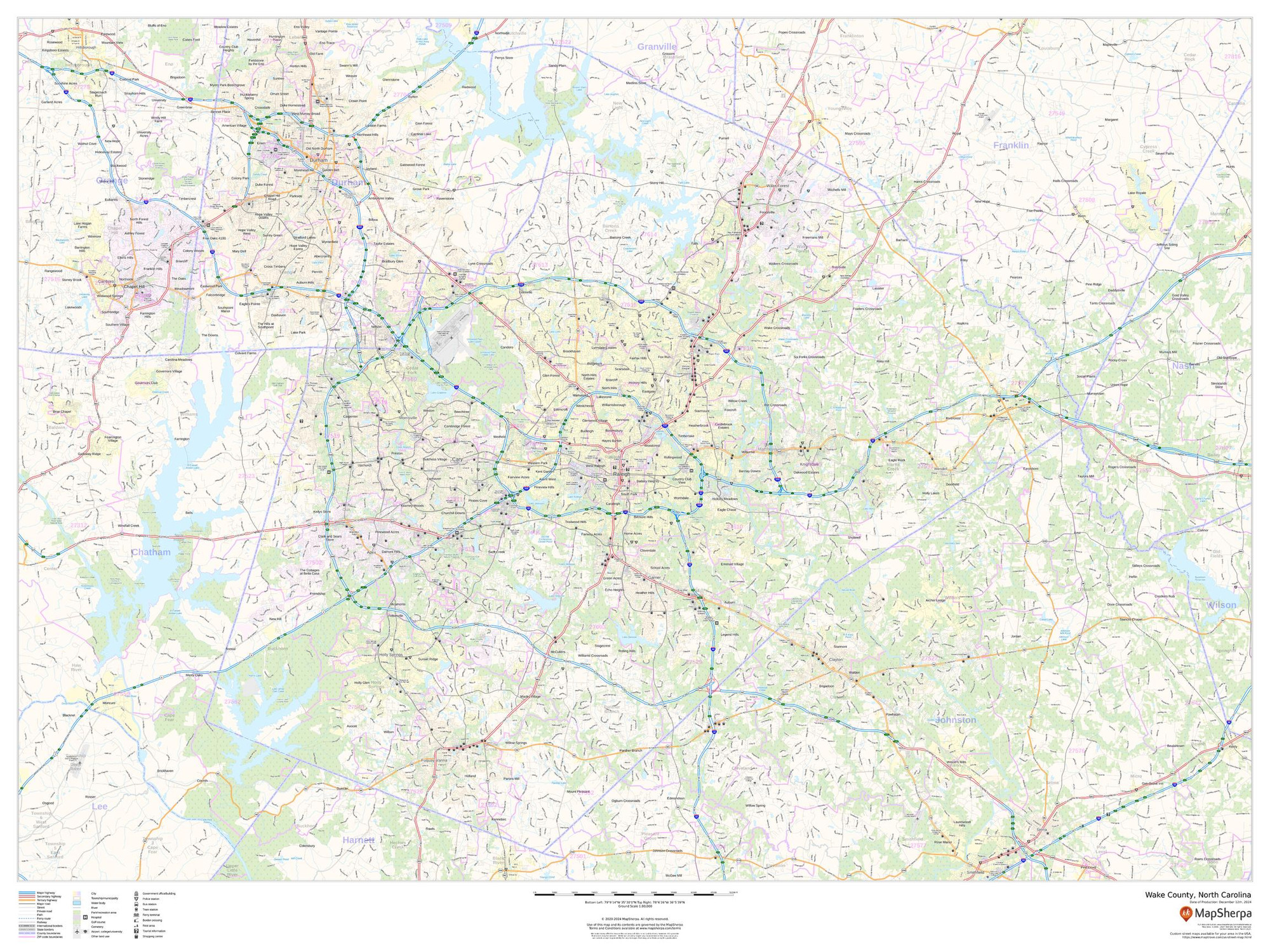 Wake County, North Carolina Wall Map Wake County, North Carolina Wall Map