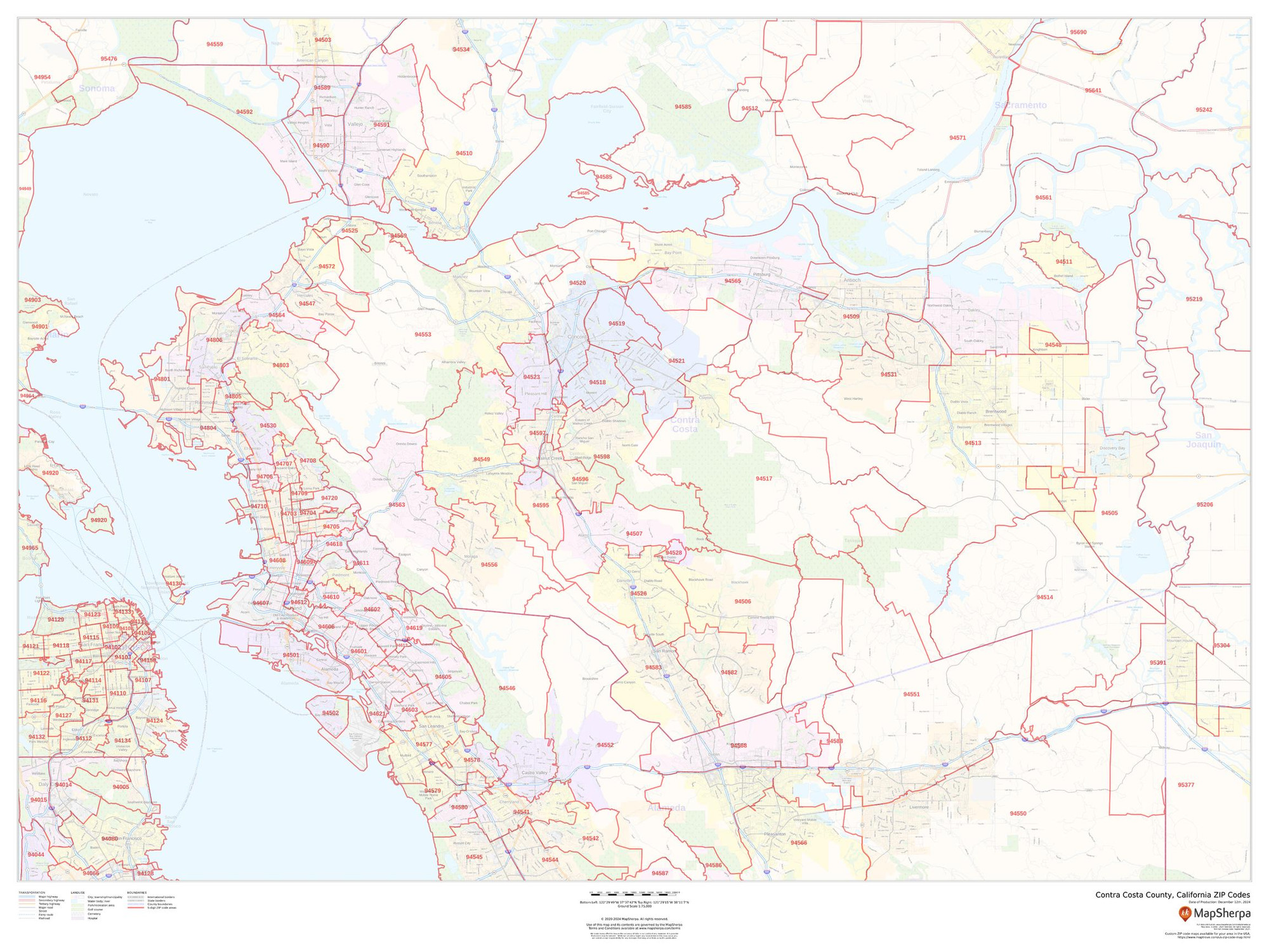 Contra Costa County, California ZIP Codes Wall Map Contra Costa County, California ZIP Codes Wall Map