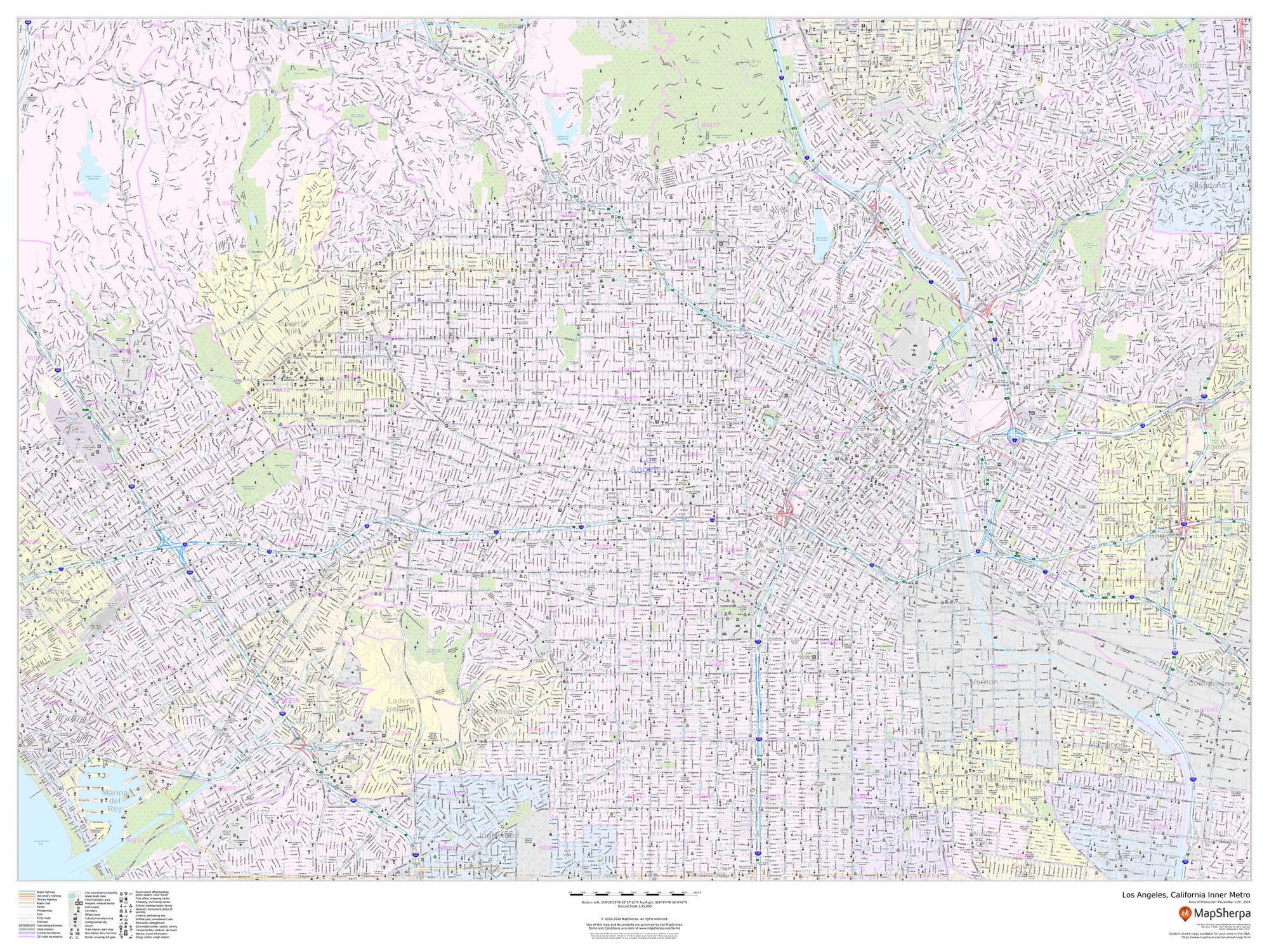 Los Angeles, California Inner Metro - Landscape Wall Map Los Angeles, California Inner Metro - Landscape Wall Map