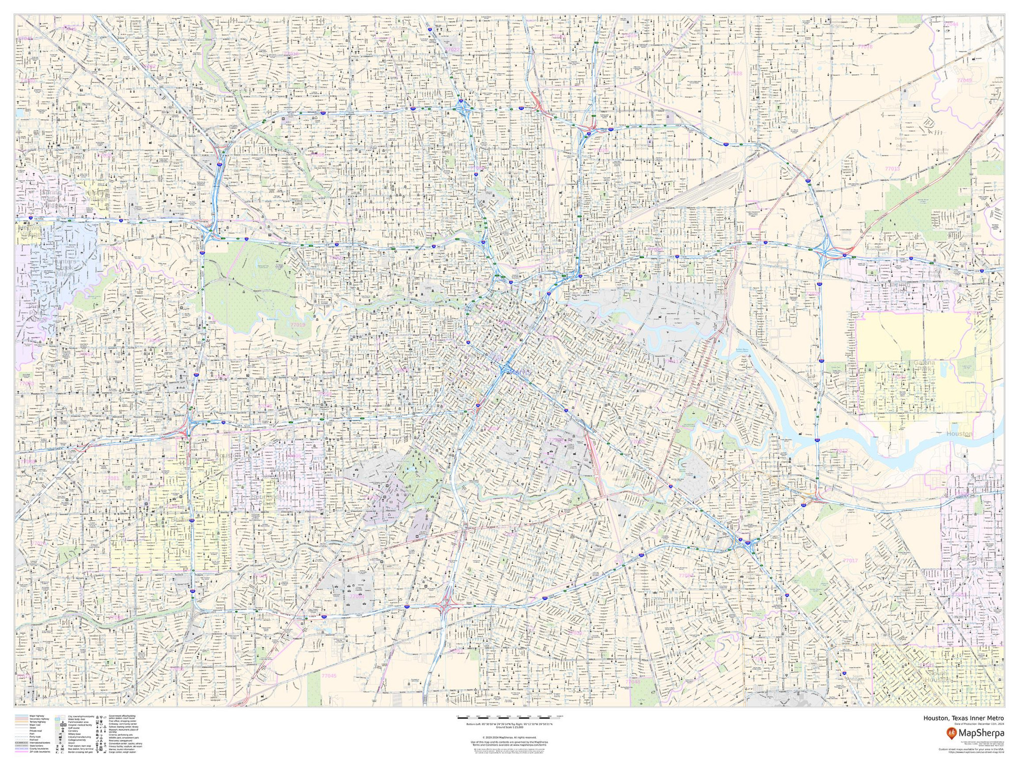 Houston, Texas Inner Metro - Landscape Wall Map Houston, Texas Inner Metro - Landscape Wall Map