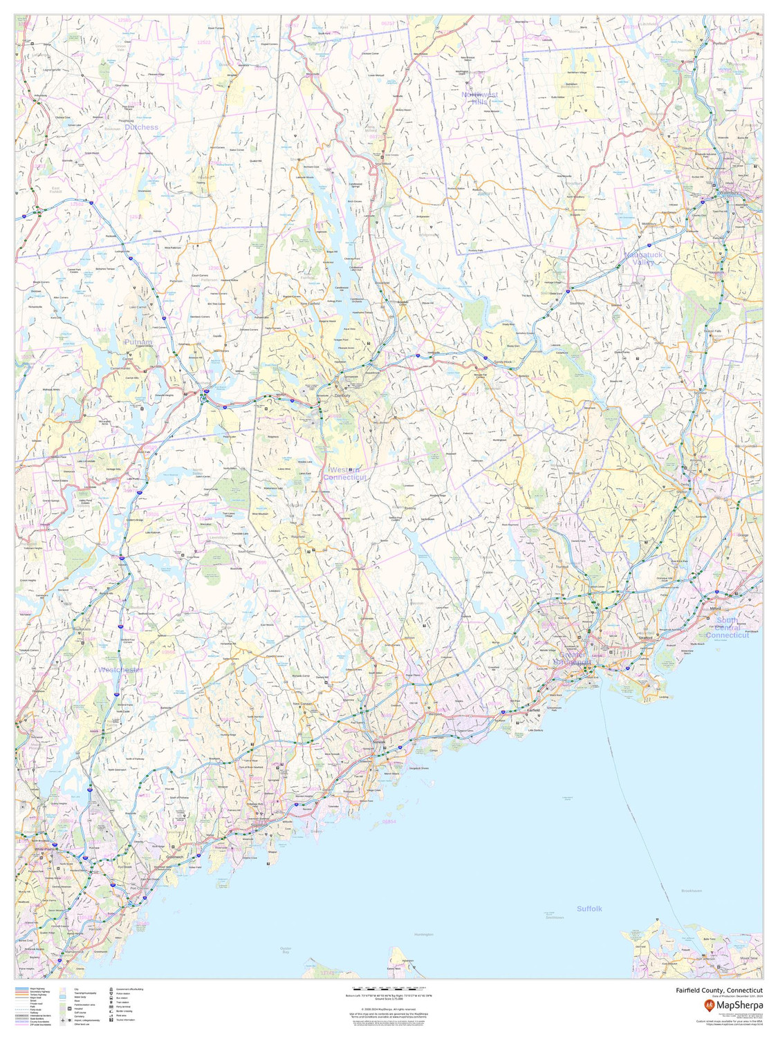 Fairfield County, Connecticut Wall Map Fairfield County, Connecticut Wall Map