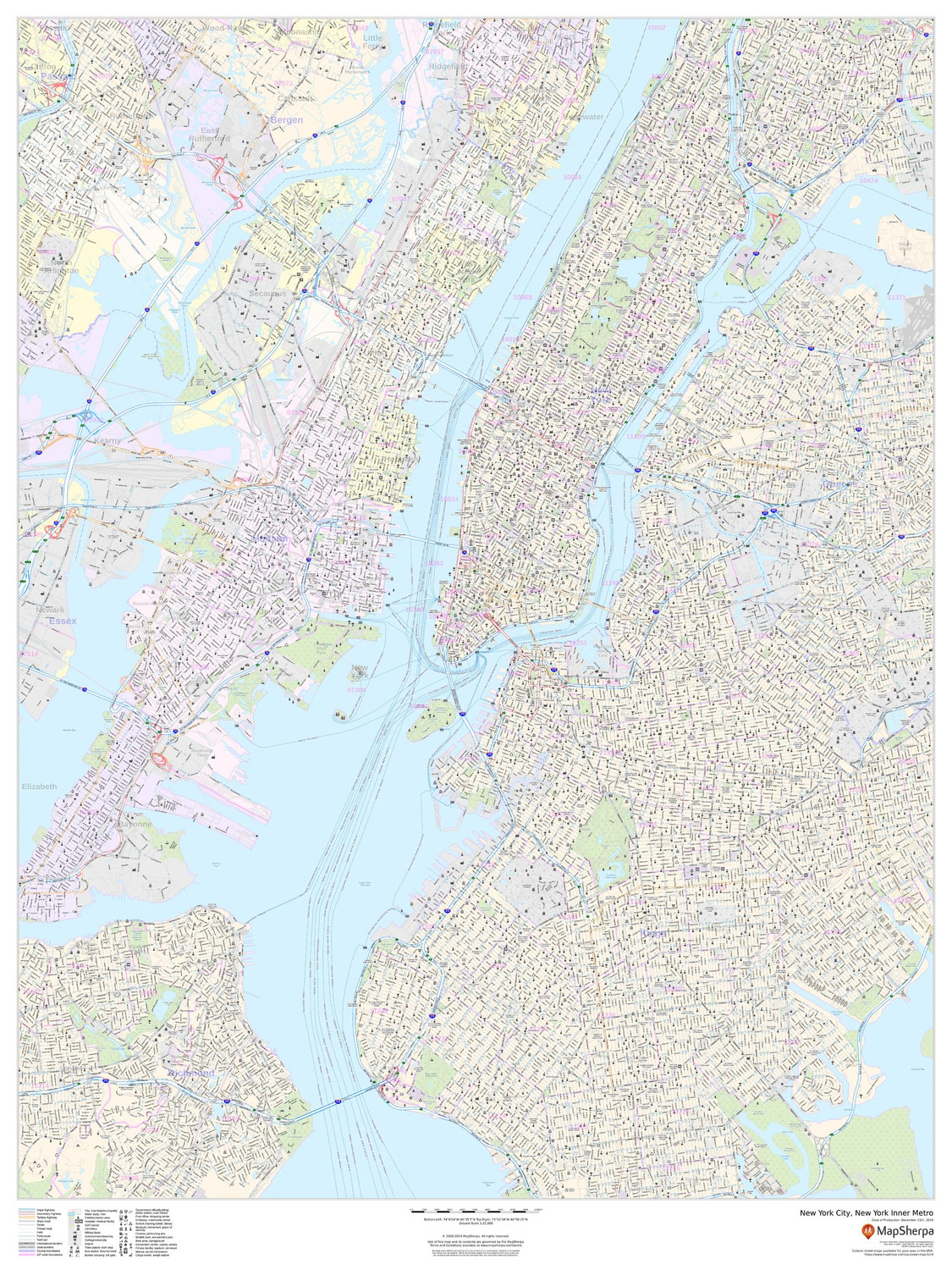 New York City, New York Inner Metro - Portrait Wall Map New York City, New York Inner Metro - Portrait Wall Map