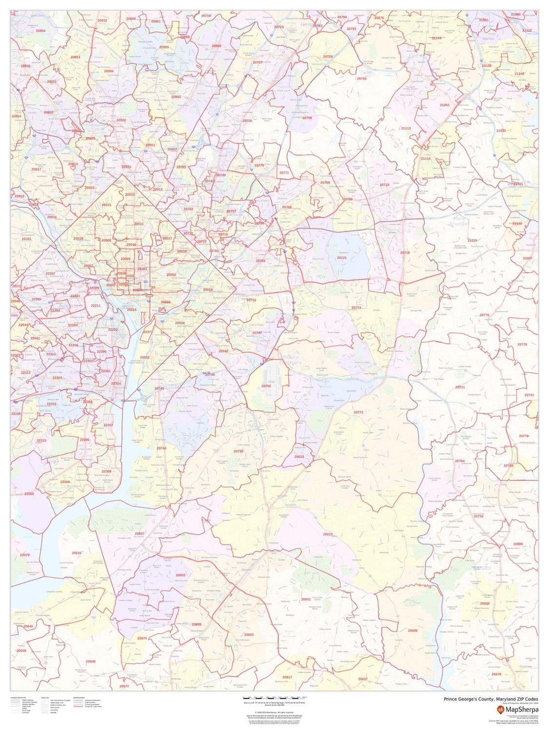 Prince George's County, Maryland ZIP Codes Wall Map Prince George's County, Maryland ZIP Codes Wall Map