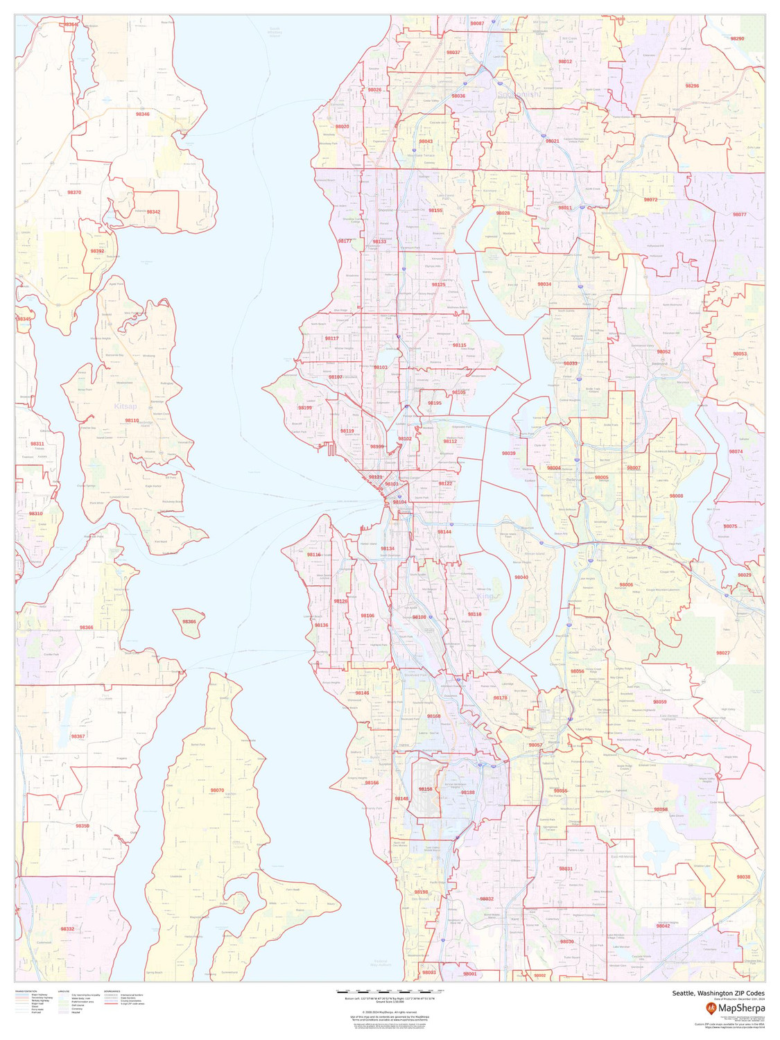 Seattle, Washington ZIP Codes Wall Map Seattle, Washington ZIP Codes Wall Map