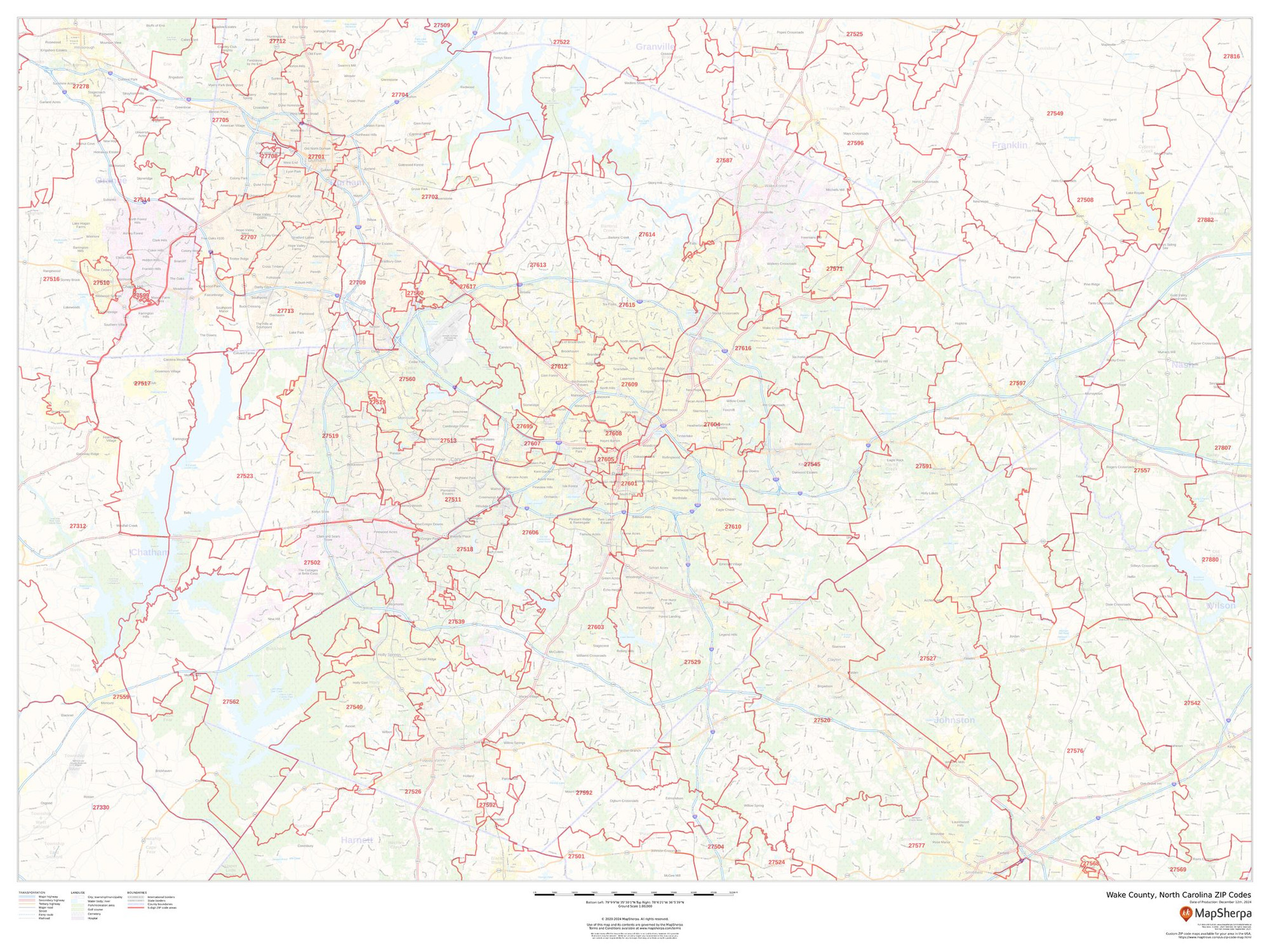 Wake County, North Carolina ZIP Codes Wall Map Wake County, North Carolina ZIP Codes Wall Map