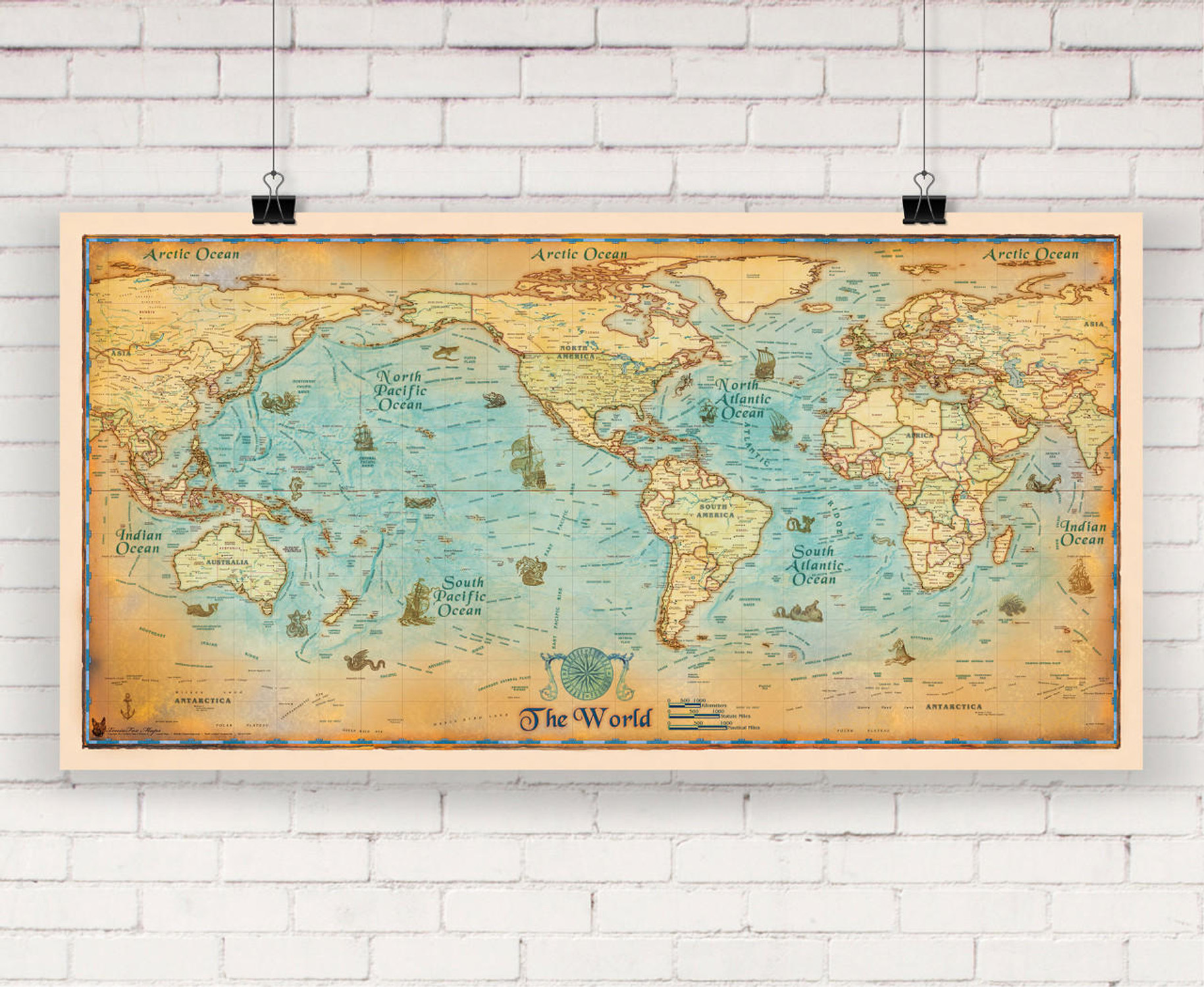 Antique Style World Wall Map by Compart Maps, image 2, World Maps Online