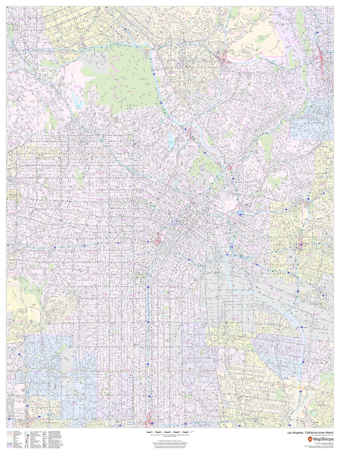 Los Angeles, California Inner Metro - Portrait Wall Map Los Angeles, California Inner Metro - Portrait Wall Map