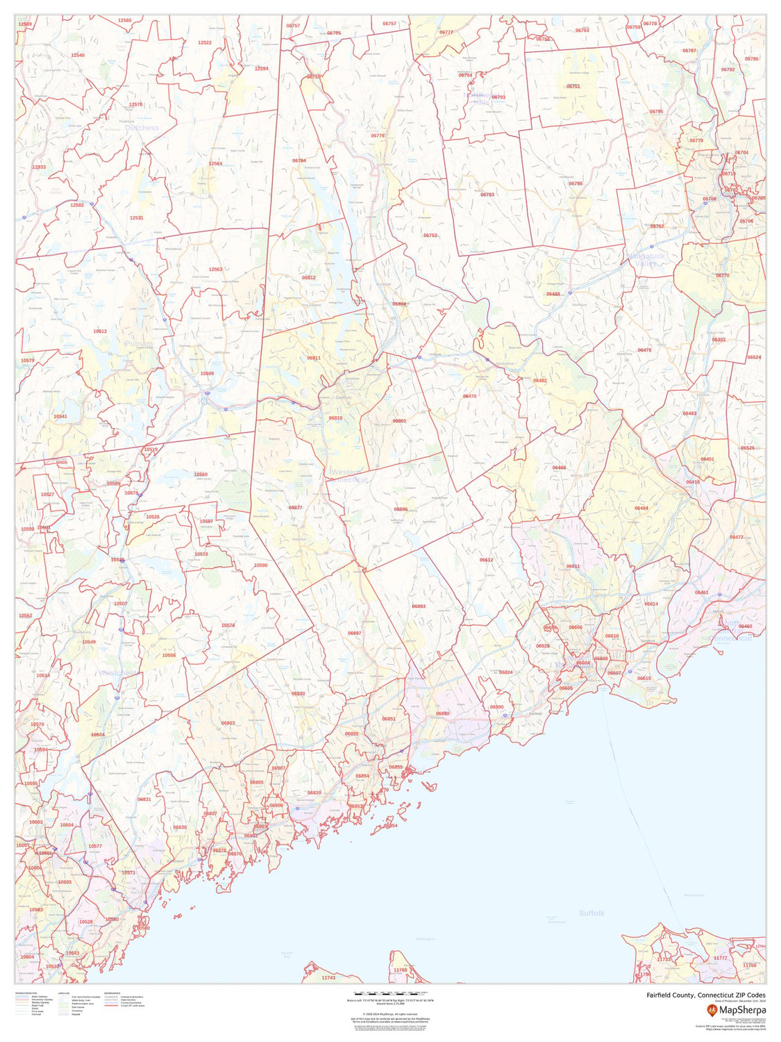 Fairfield County, Connecticut ZIP Codes Wall Map Fairfield County, Connecticut ZIP Codes Wall Map