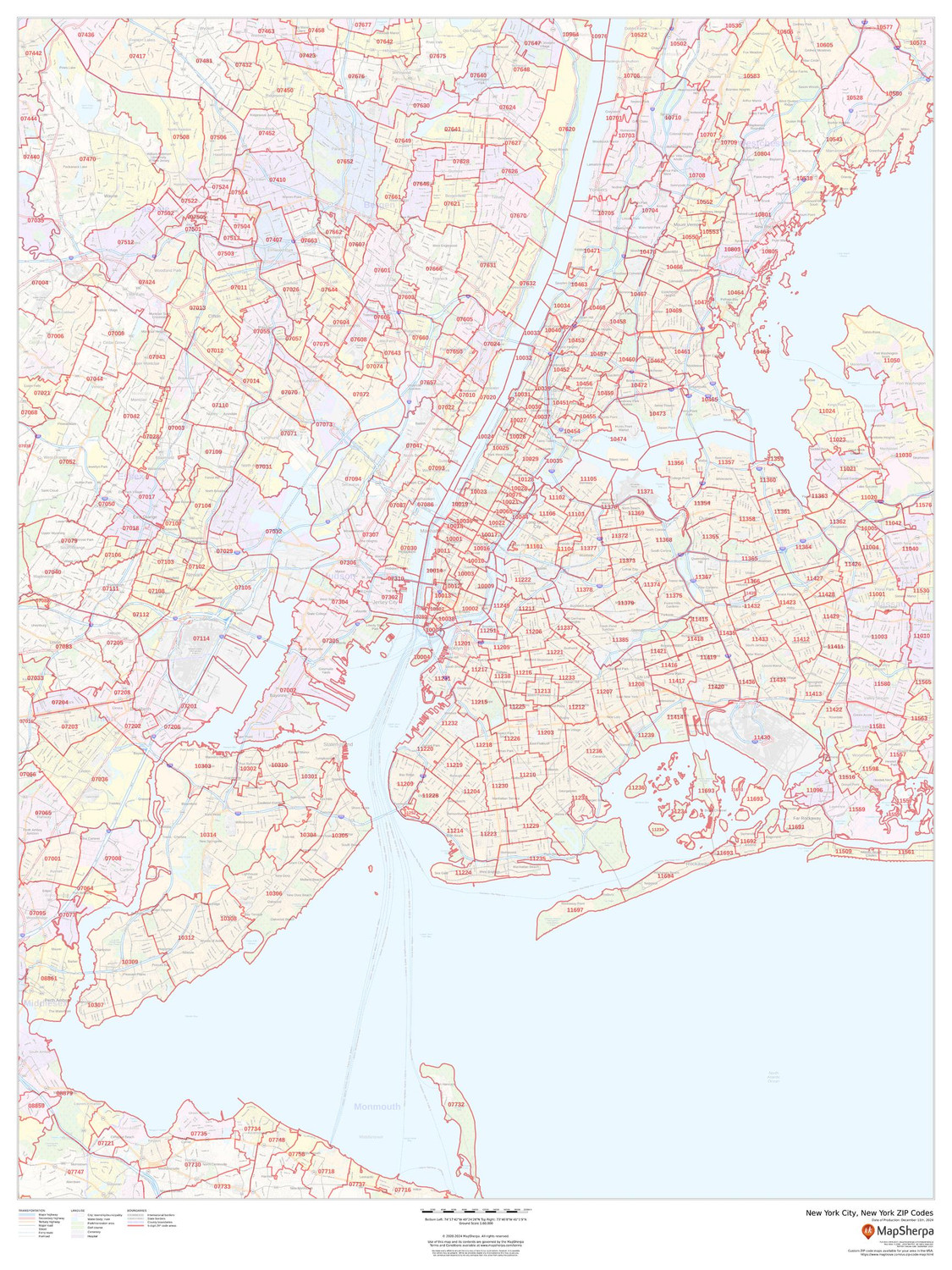New York City, New York ZIP Codes Wall Map New York City, New York ZIP Codes Wall Map