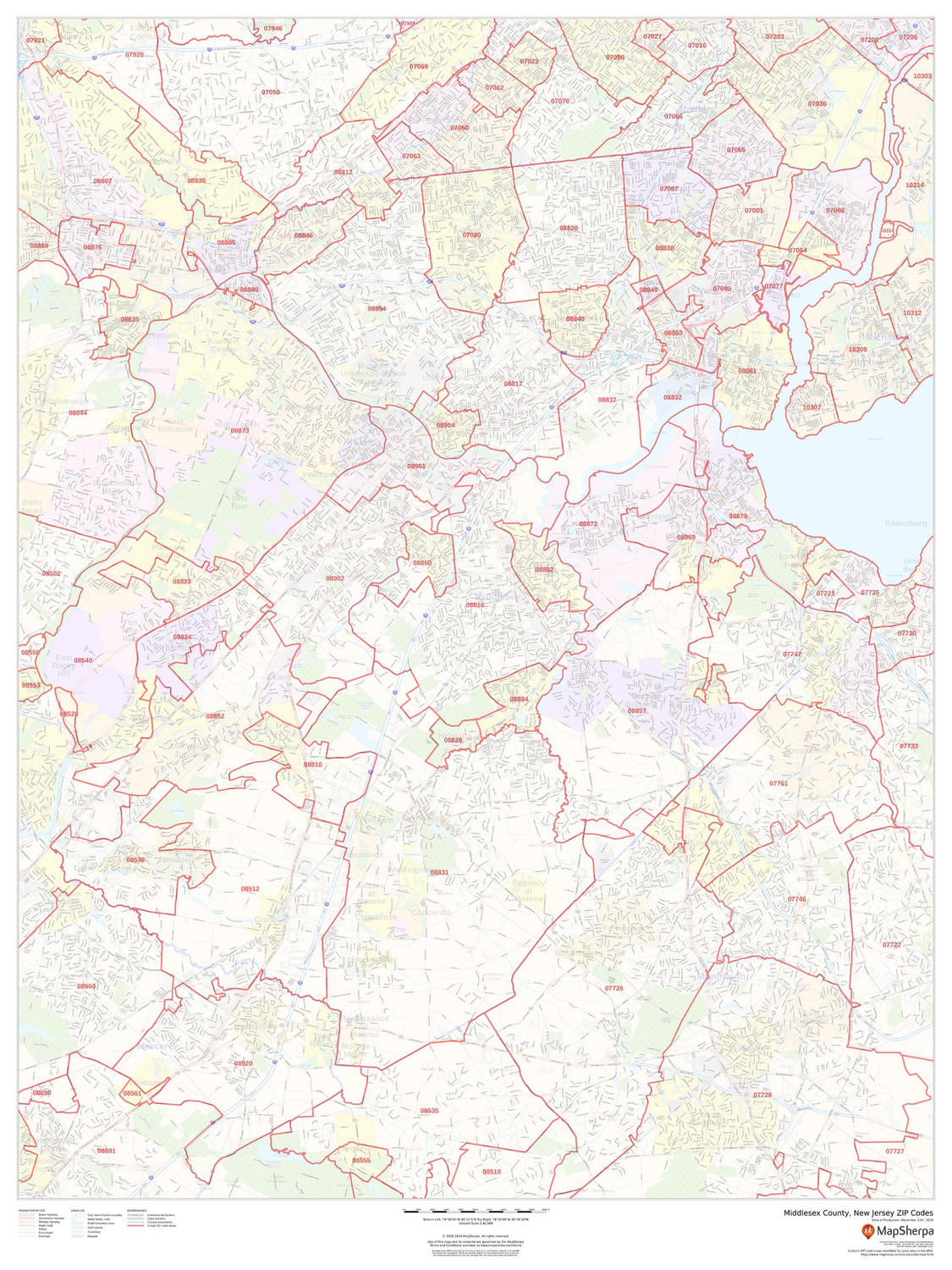 Middlesex County, New Jersey ZIP Codes Wall Map Middlesex County, New Jersey ZIP Codes Wall Map