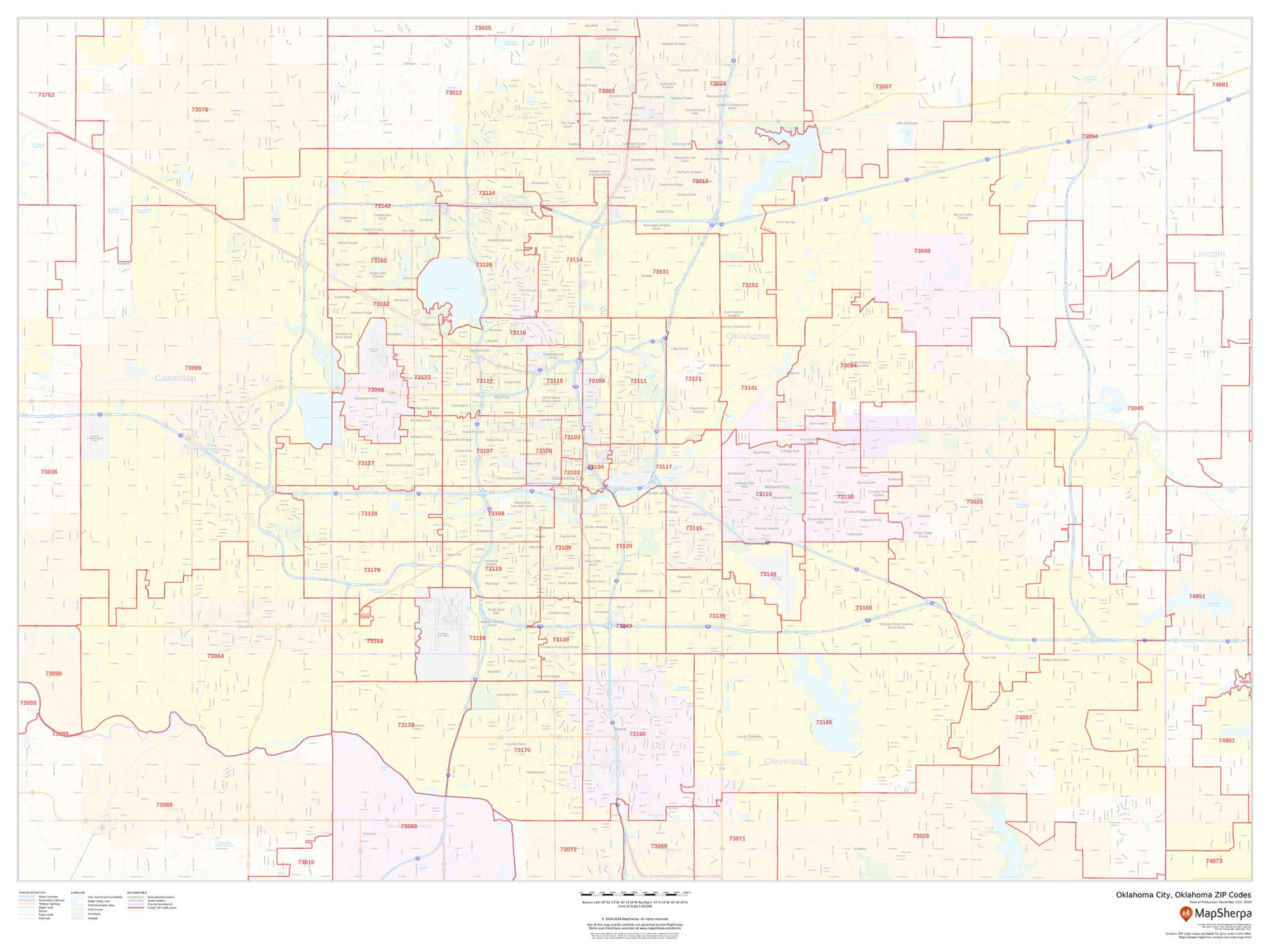 Oklahoma City, Oklahoma ZIP Codes Wall Map Oklahoma City, Oklahoma ZIP Codes Wall Map