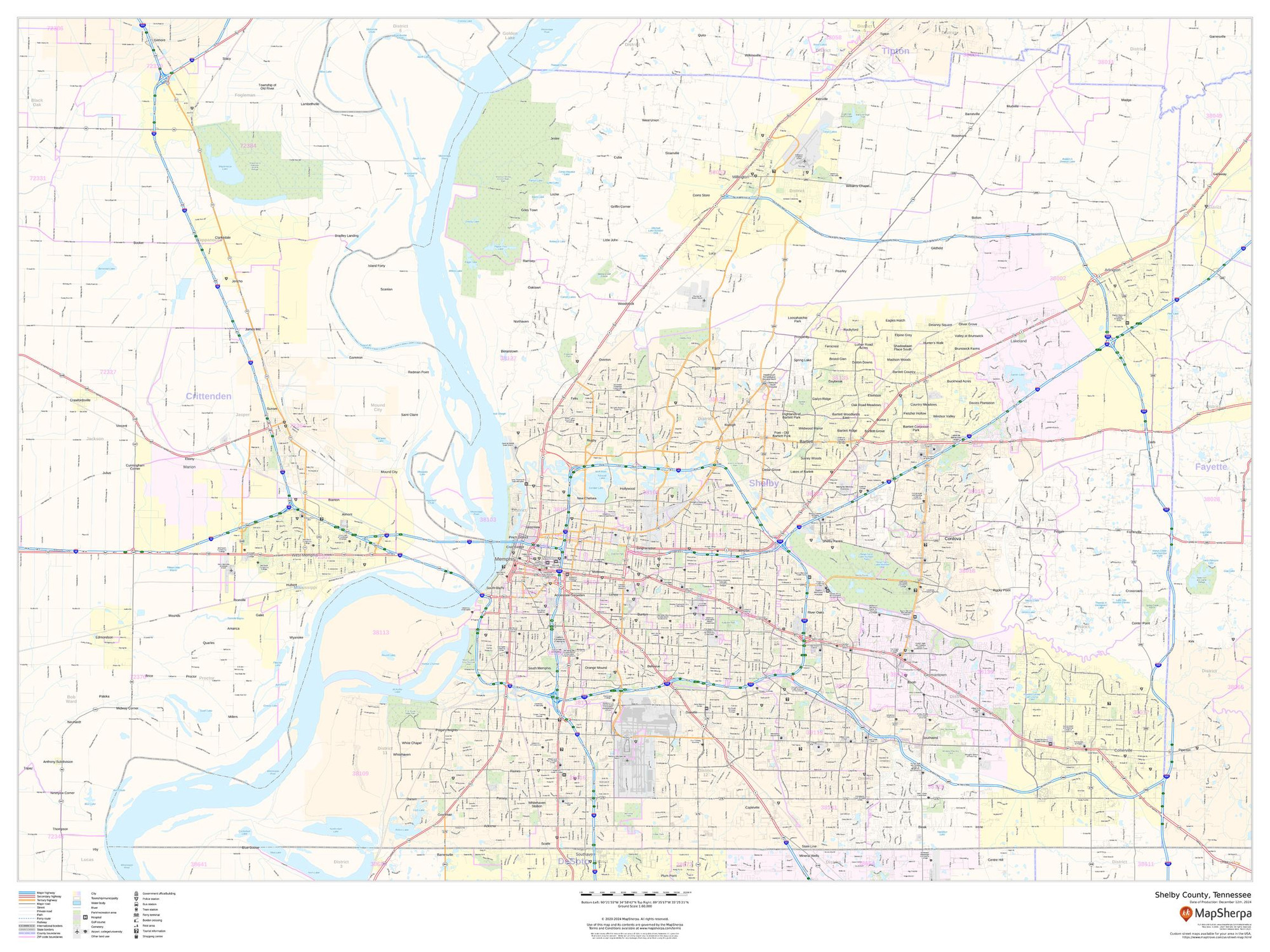 Shelby County, Tennessee Wall Map Shelby County, Tennessee Wall Map